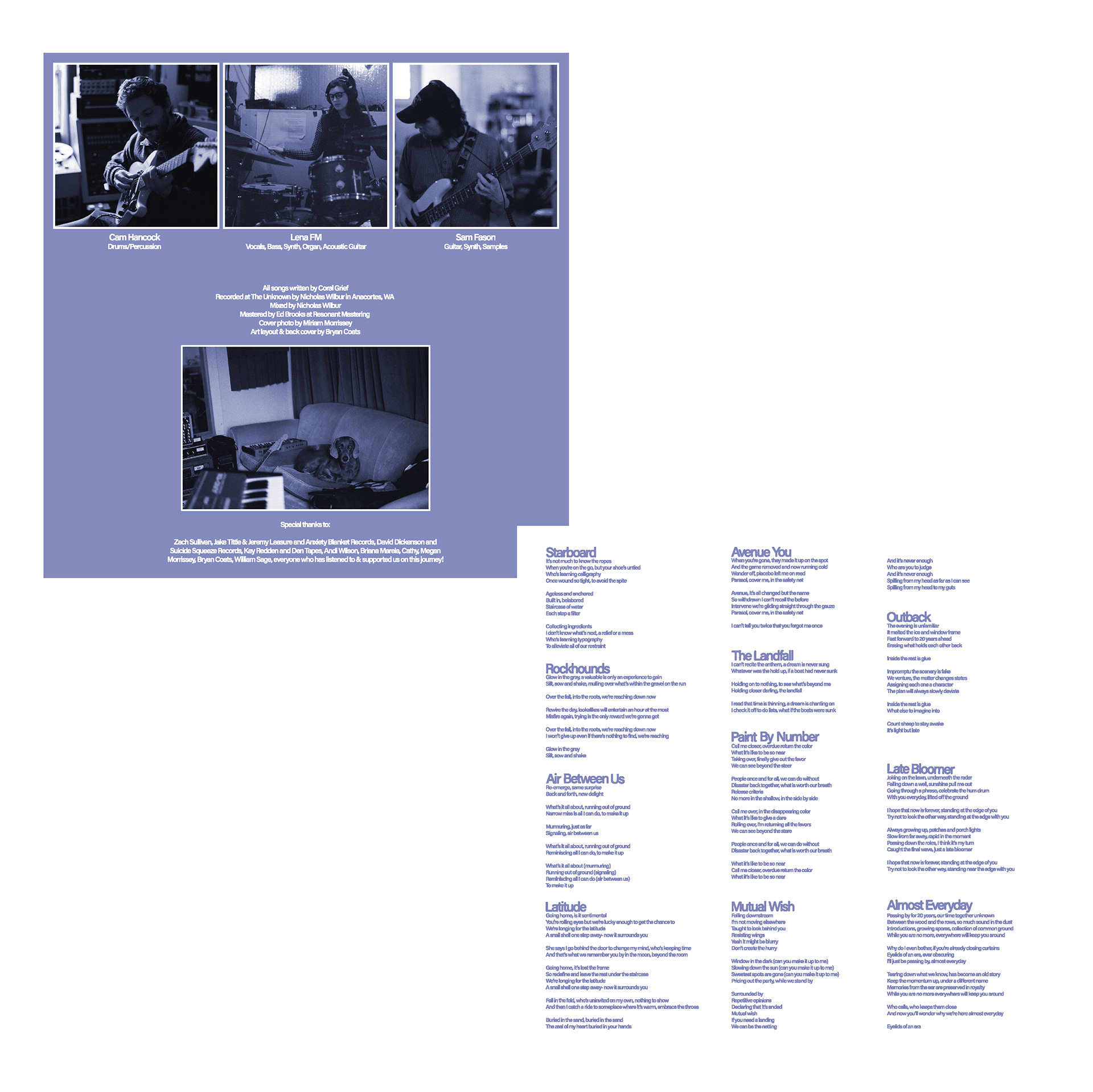 Coral Grief - Air Between Us Insert and lyric sheet
