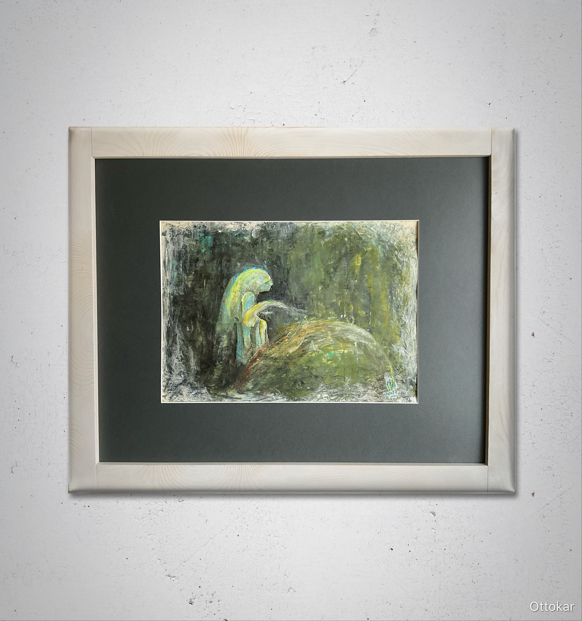 "Metsarahvas" 2021; akrüül; mõõdud: 71 x 57,5cm (koos puitraamiga) ; hind: 350.- eur