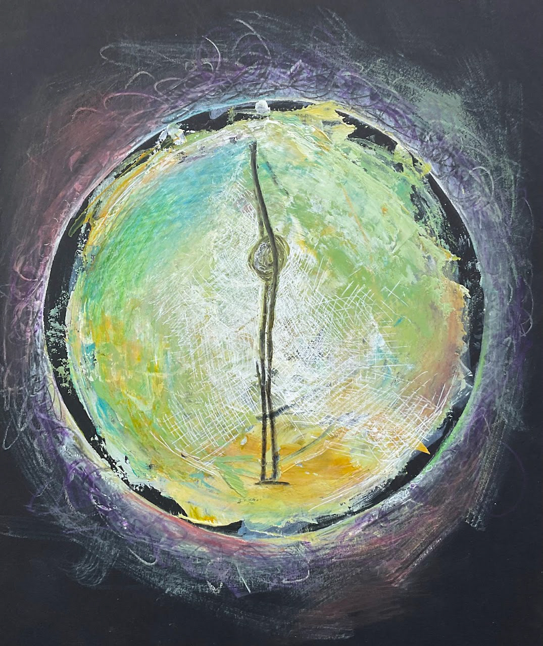 "Jooga"; Akrüüli ja pastelliga joonistus papil; 20,5cm x 25cm; 150.- eur