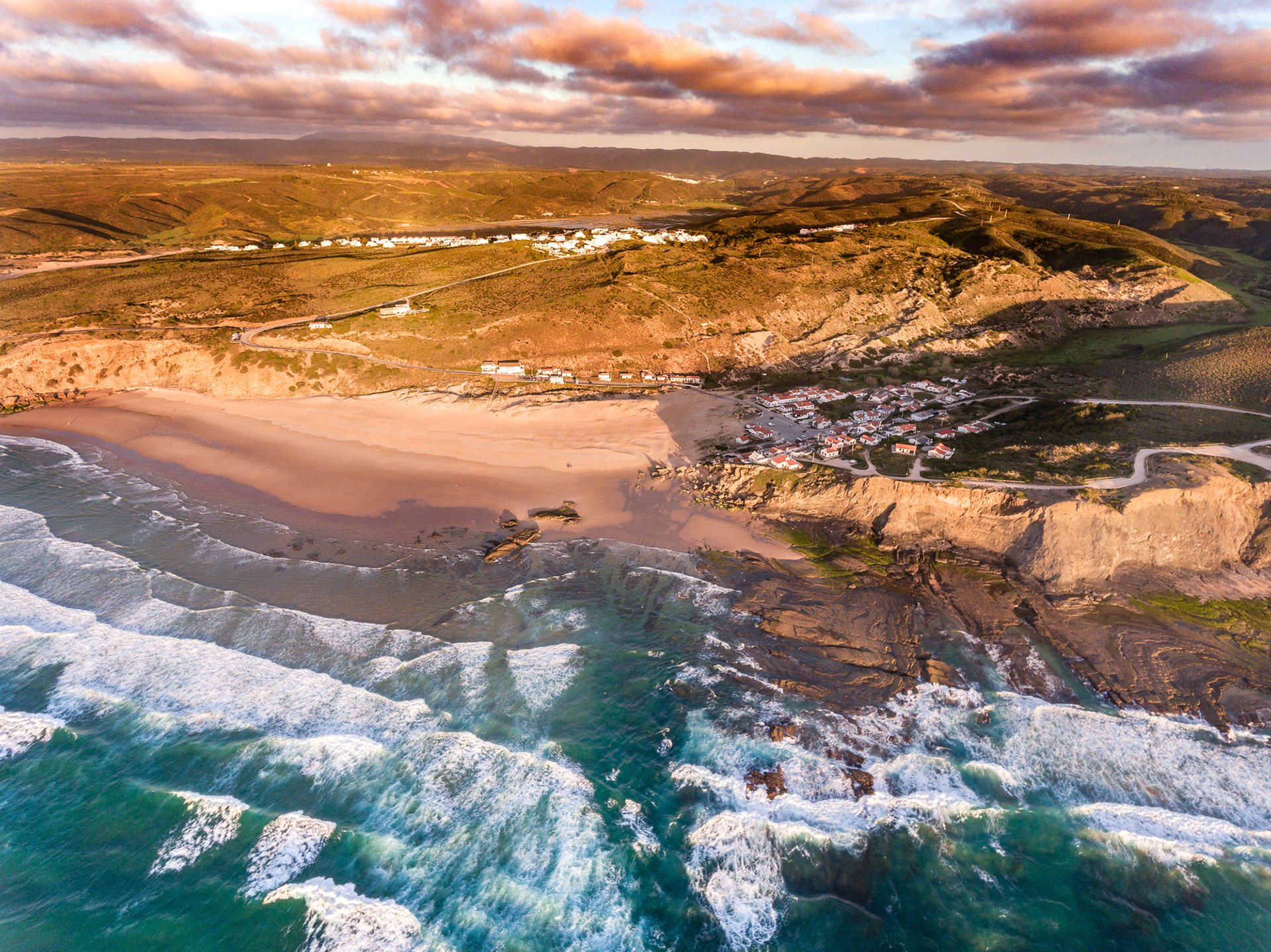Beautiful sunset shot of Monte Clerigo (Portugal)