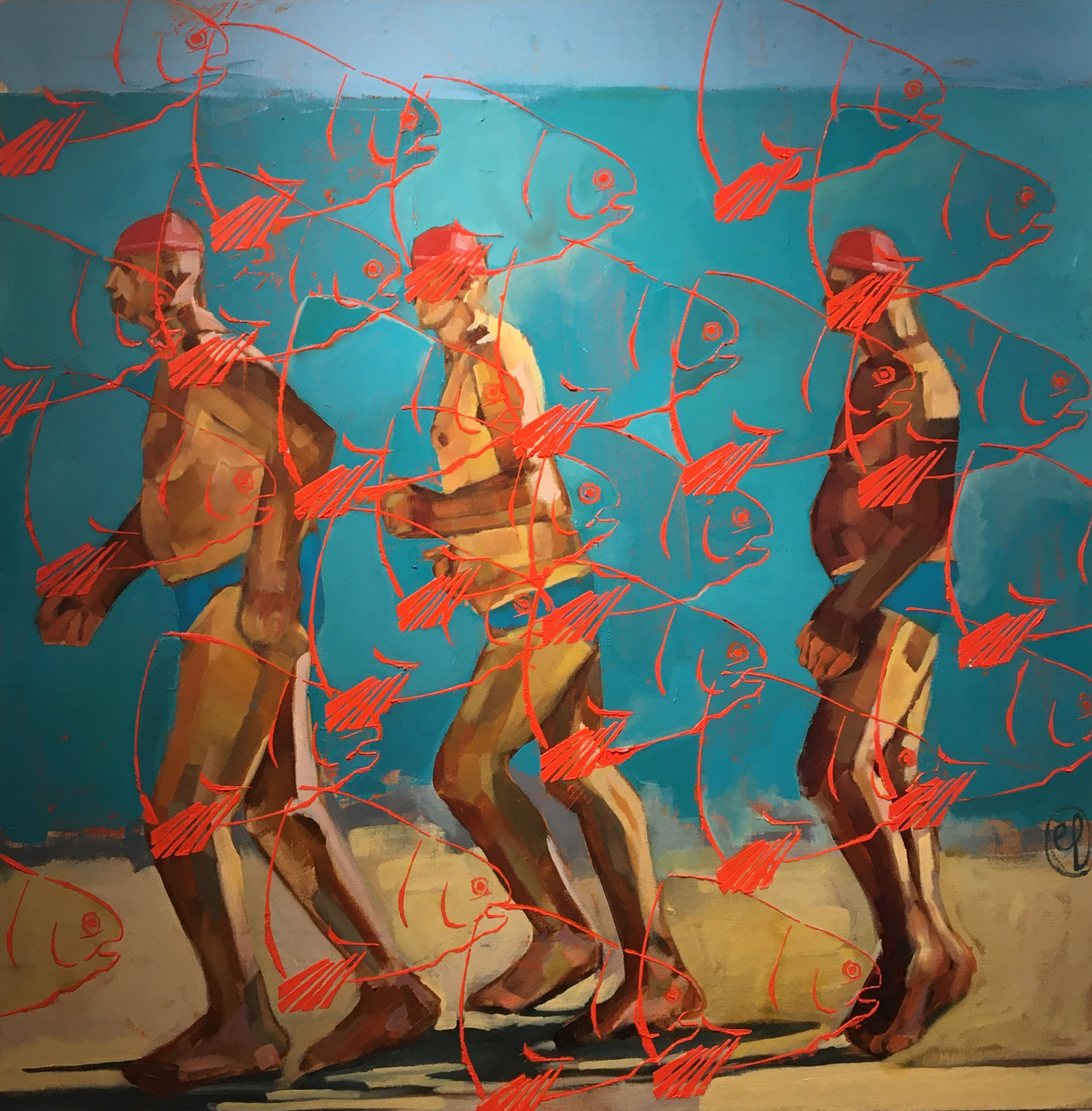 "Modern Poseidon", 36x36", oil. On show at the "Firsts" exhibit (Cape Cod Museum of art Summer 2021
