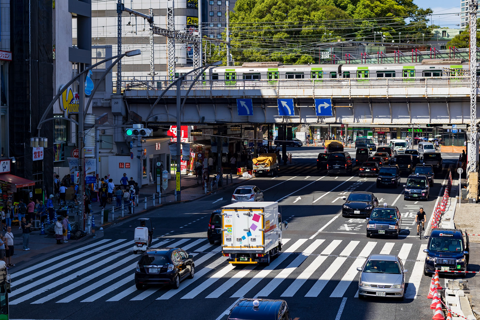 Another shot from Ueno Station capturing the different types of transport used; Trains, Taxis, Cars, Walking, Bikes, all that's missing is a bus!