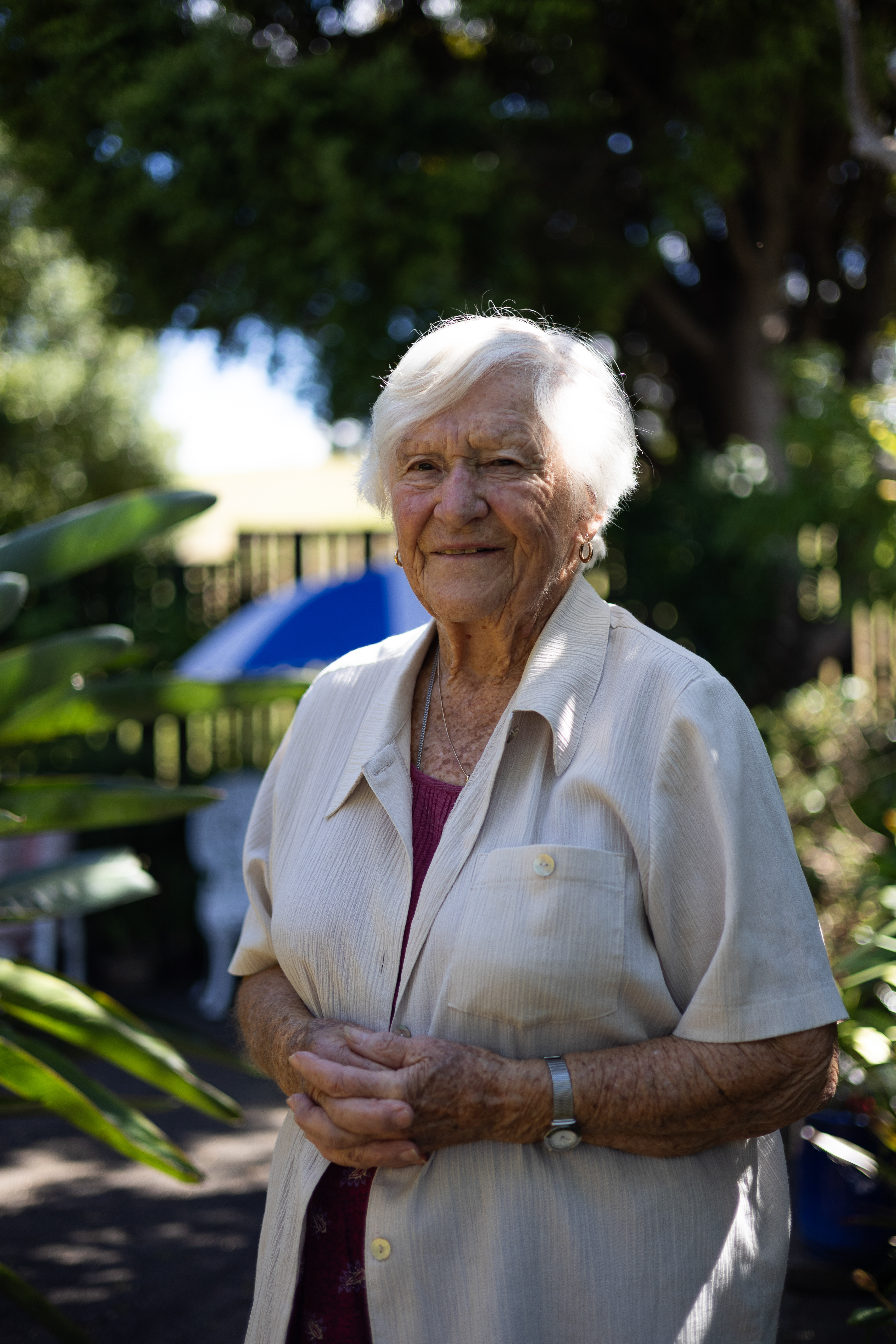 Fay Chapman photographed outside her home in March 2025. Her mother’s family were long-time residents of Sandringham, and Fay visited the area often as a child. Photograph by the author.