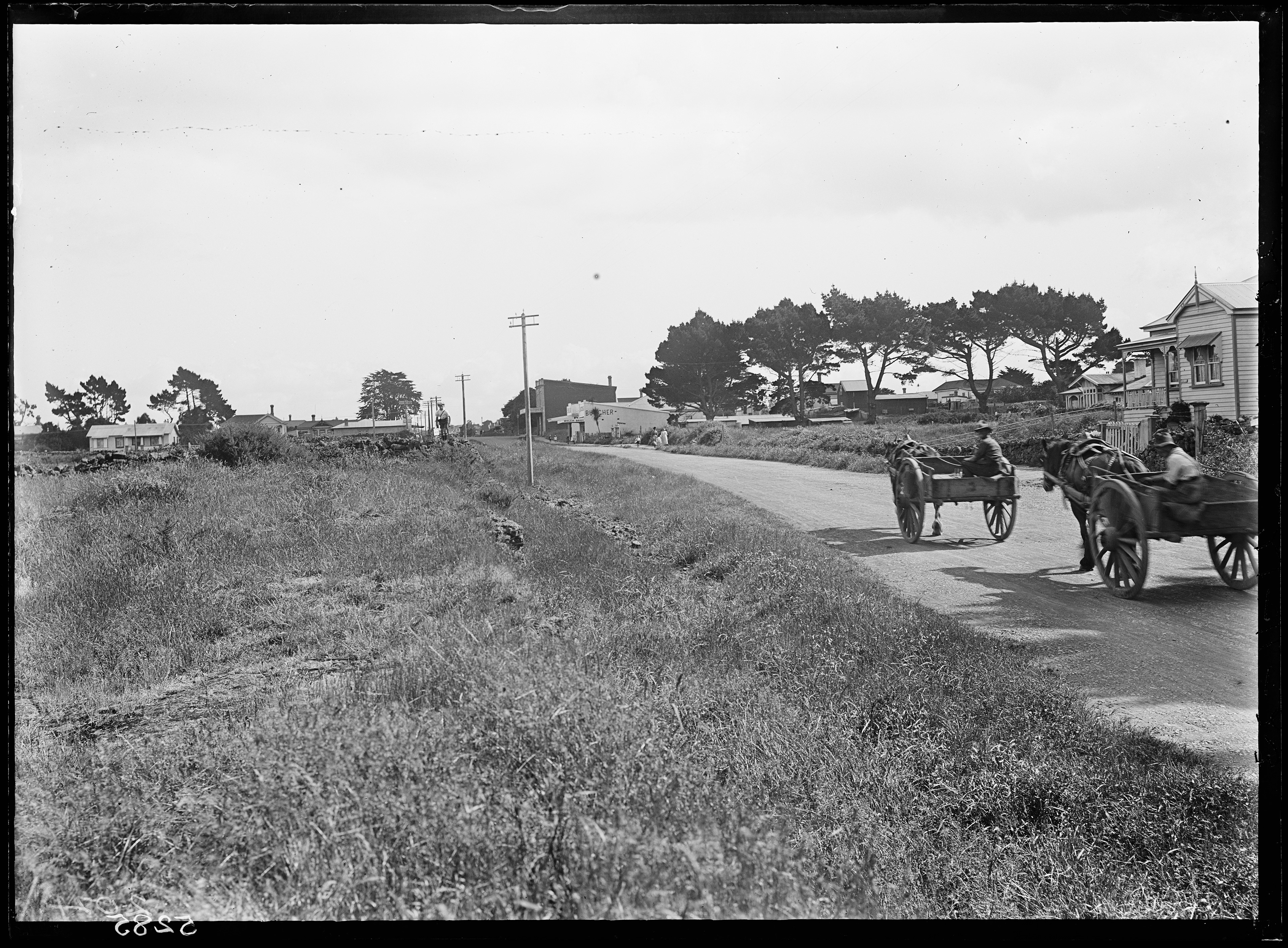 Photograph taken by James Douglas Richardson in 1923, looking south along Edendale Road (Sandringham Road) from the vicinity of Truro Road. Auckland Libraries Heritage Collections 4-05285.
