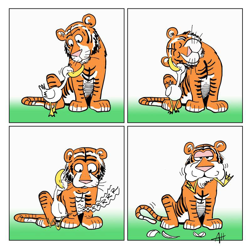 Dessin humour lion, canard Ah