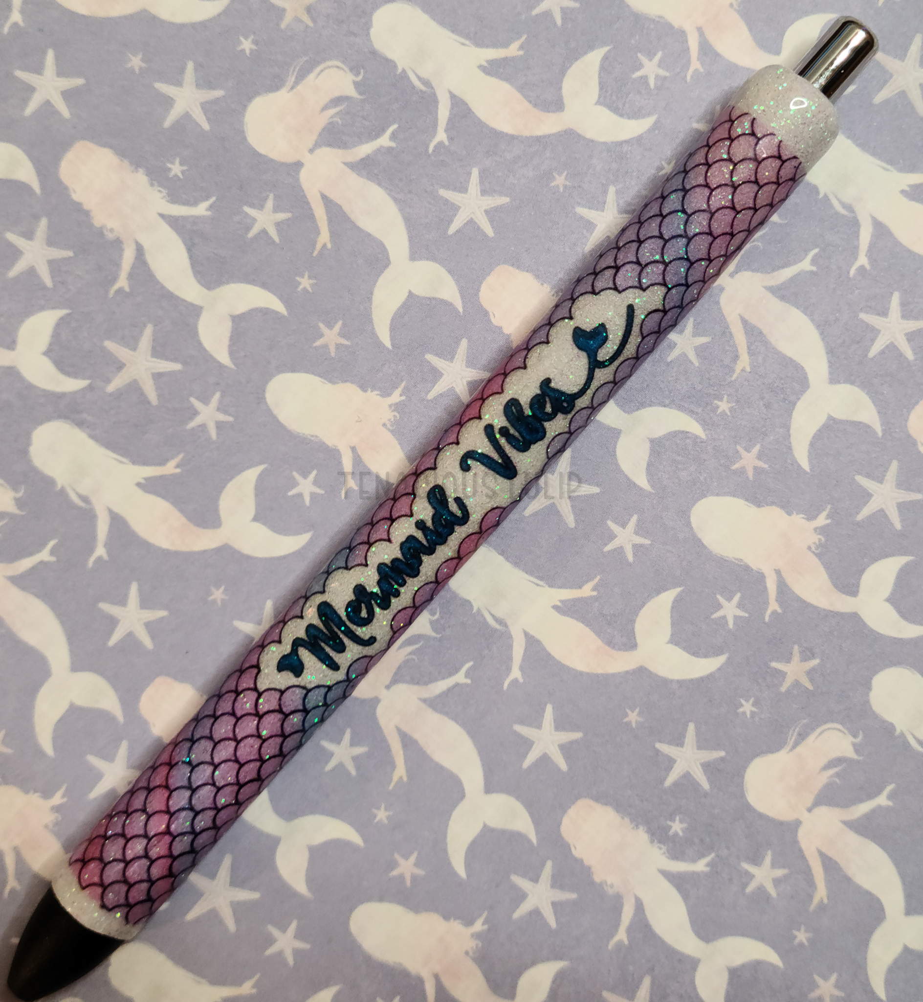 Mermaid Vibes Pen Wrap on a pen