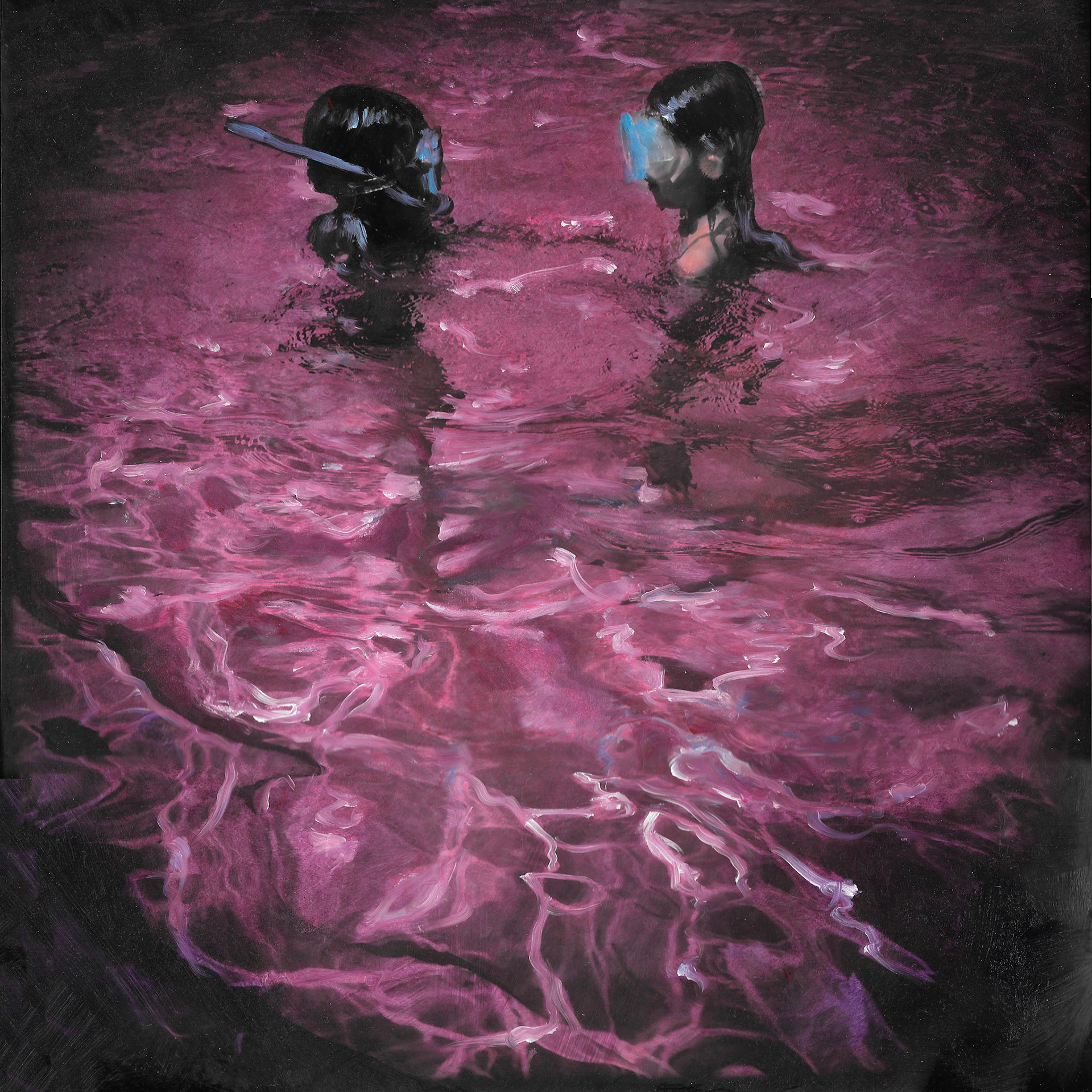 "swim" oil on photo 12"x12"