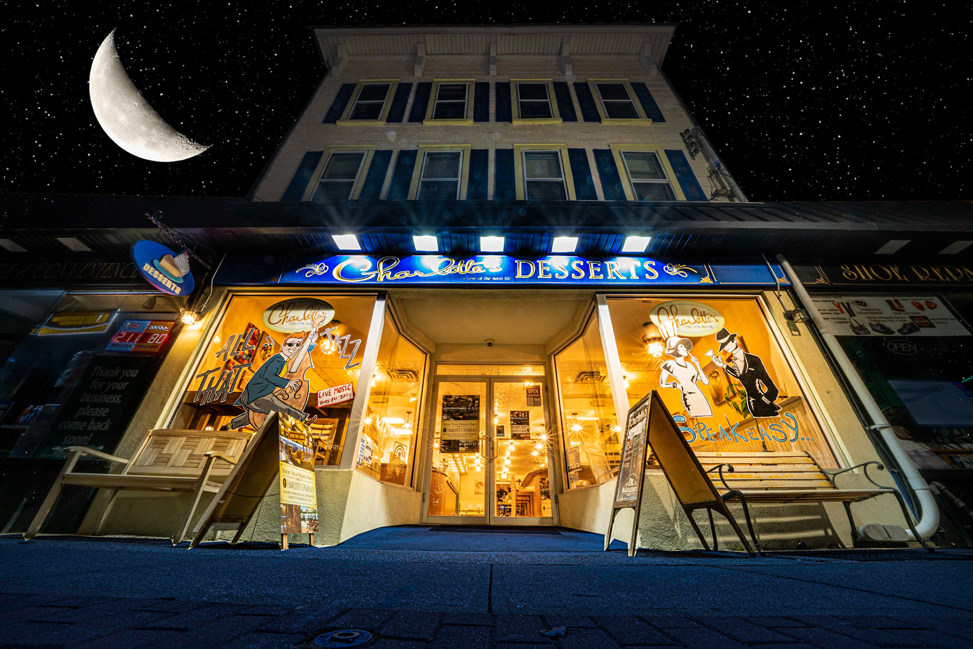 Charlotte’s looks like a old time Ice Cream store located in Farmingdale at 294 Main StreetBut if you take a closer look inside you will find a back door that leads to an old Speakeasy from the days of prohibition.Through the secret book case door, just past the frozen yogurt handles of Charlotte’s Desserts, lies the best kept secret in Farmingdale Village.  Charlotte’s Speakeasy is a restored speakeasy from a very historic era of Farmingdale, with meticulous attention to authenticity and a vibe that comes up aces.  Spirits and entertainment with signature cocktails and jazz ensembles to pass the night away, along with house fare to help wash those drinks down.If You Like What You See Please Follow Me!Prints and Images available#NotYourAvgPhotoJoeAlso Follow @notyouravgjoe#madewithplatypod#speakeasy #cocktails #whiskey #cocktailbar #craftcocktails #mixology #bartender #cocktail #whisky#icecream #dessert #food #foodporn #chocolate #yummy #sweet #tasty #cake #coffee #foodstagram #icecreamlove #helado #sweets #icecreamlover #ice #icecreamtime
