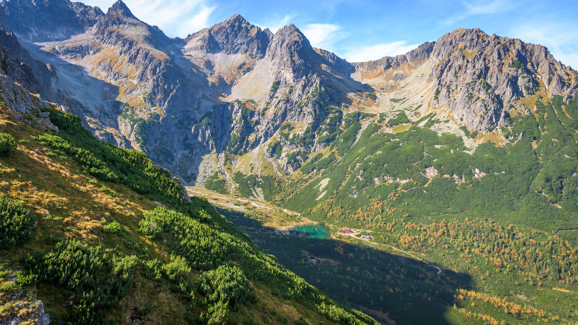 Panorama Spišského, Čierného a Kolového štítu nad Zeleným plesem