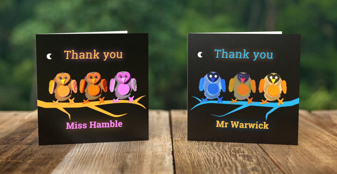 Triple owl thank you cards