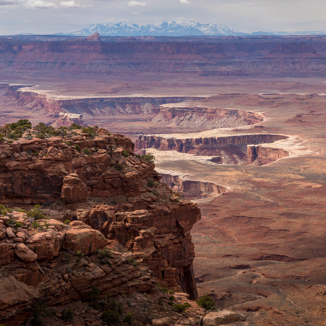 Breathtaking view of White Rim Trail from Candlestick Tower Overlook, Island in the Sky District, Canyonlands National Park, Moab, Utah