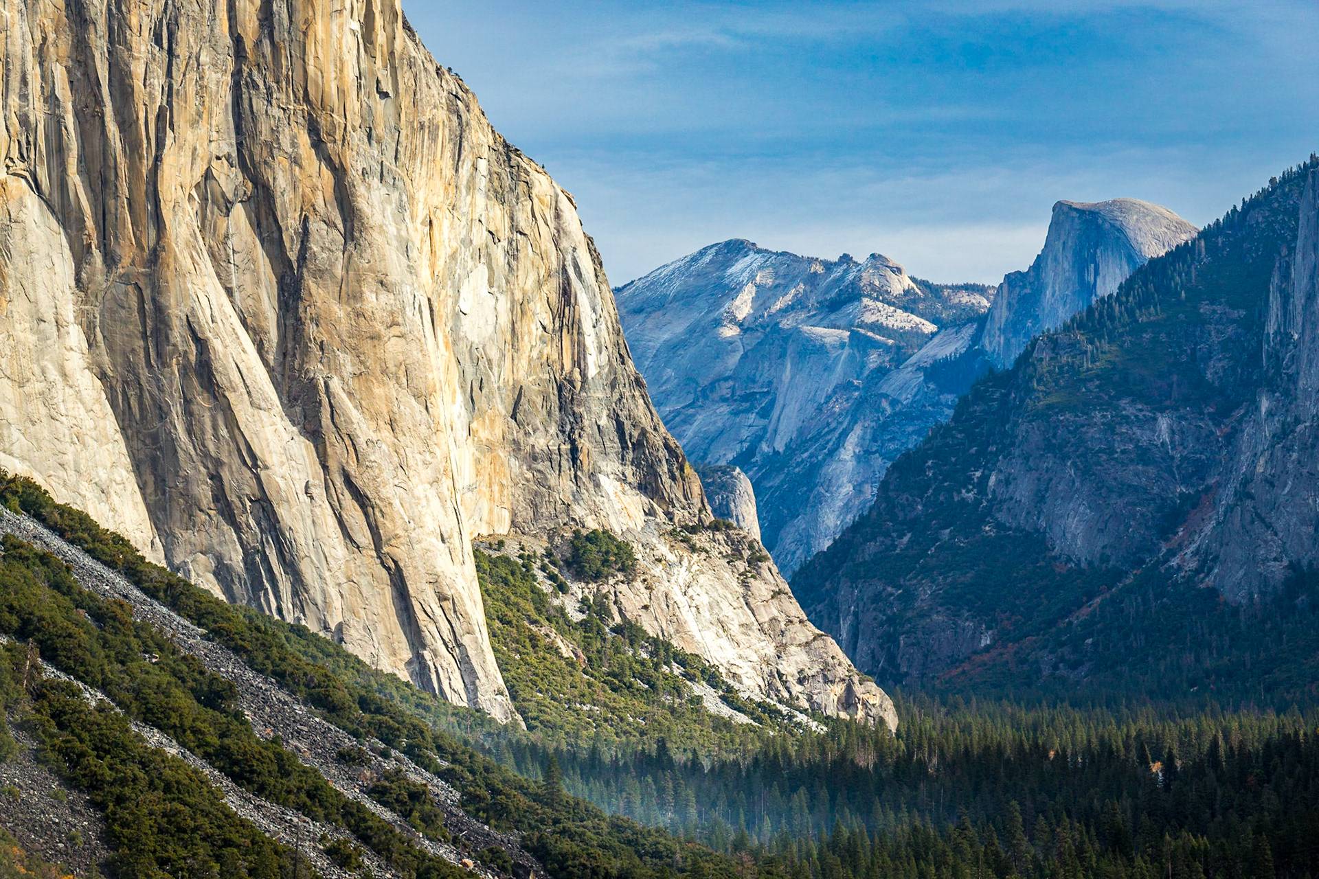 Explore the breathtaking views of El Capitan and Half Dome while hiking through the serene landscapes of Yosemite Valley and Sierra Nevada Mountains.
