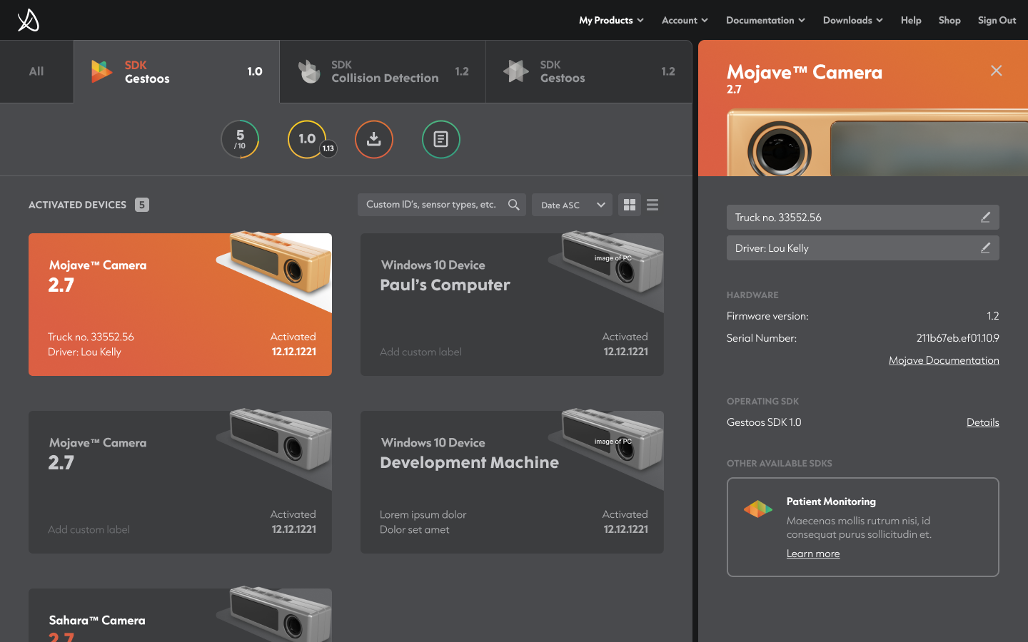 Sensor selected to view details