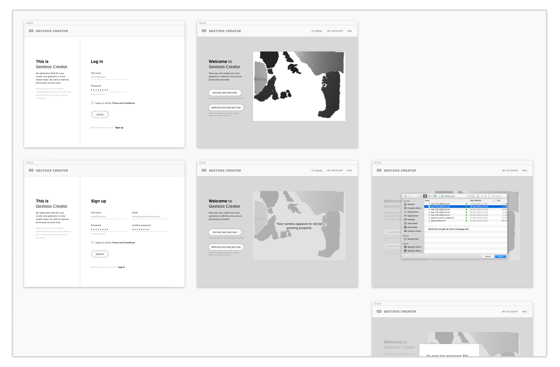Screenshot of wireframes in progress