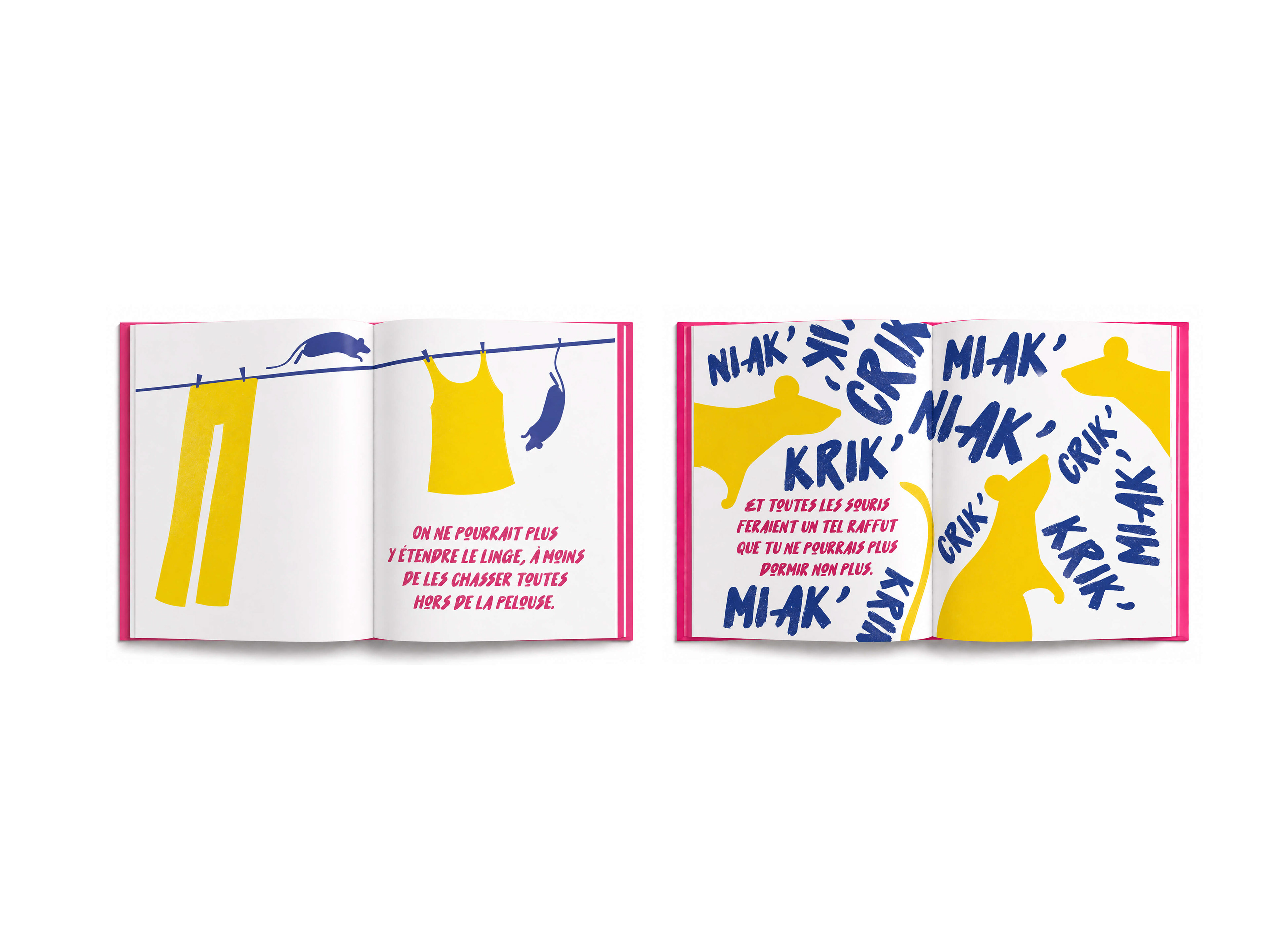 Album jeunesse "Sushi aime les souris" illustré en papier découpé. Paper cut illustrated children's picture book "Shushi loves mice".