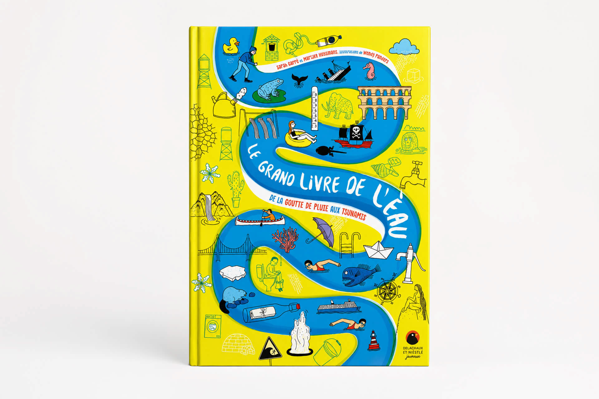 Création graphique et mise en page d’un livre documentaire jeunesse consacré à l’eau, à l’environnement et aux sciences naturelles. Editorial design and layout for an illustrated children's nonfiction book about water, environmental science and geography.