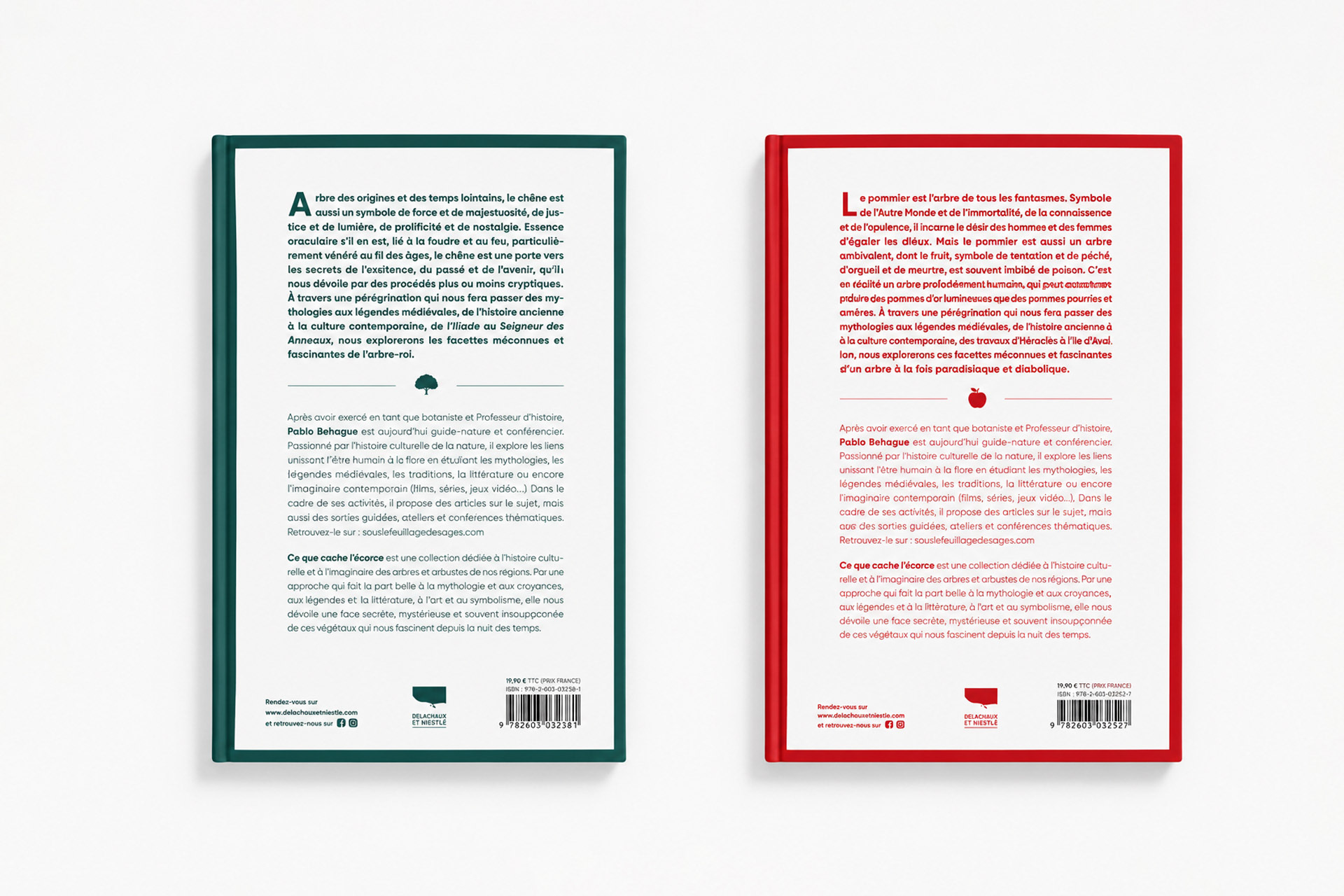 couvertures de deux livres sur les arbres, design graphique éditorial, charte graphique pour une édition naturaliste. Covers of two books about trees, editorial graphic design, and visual identity for a nature publishing collection.
