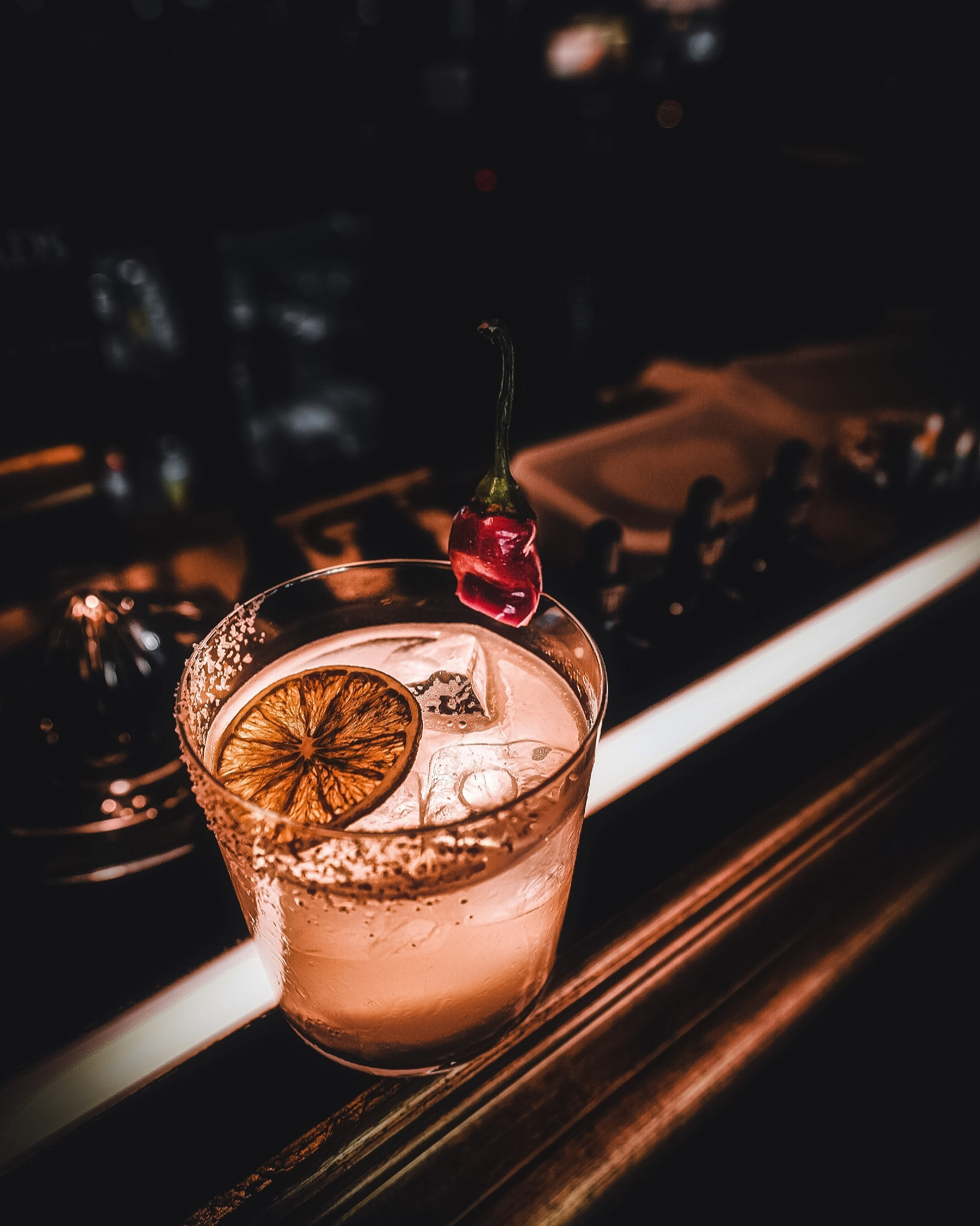 An angled photo of a chilli margarita