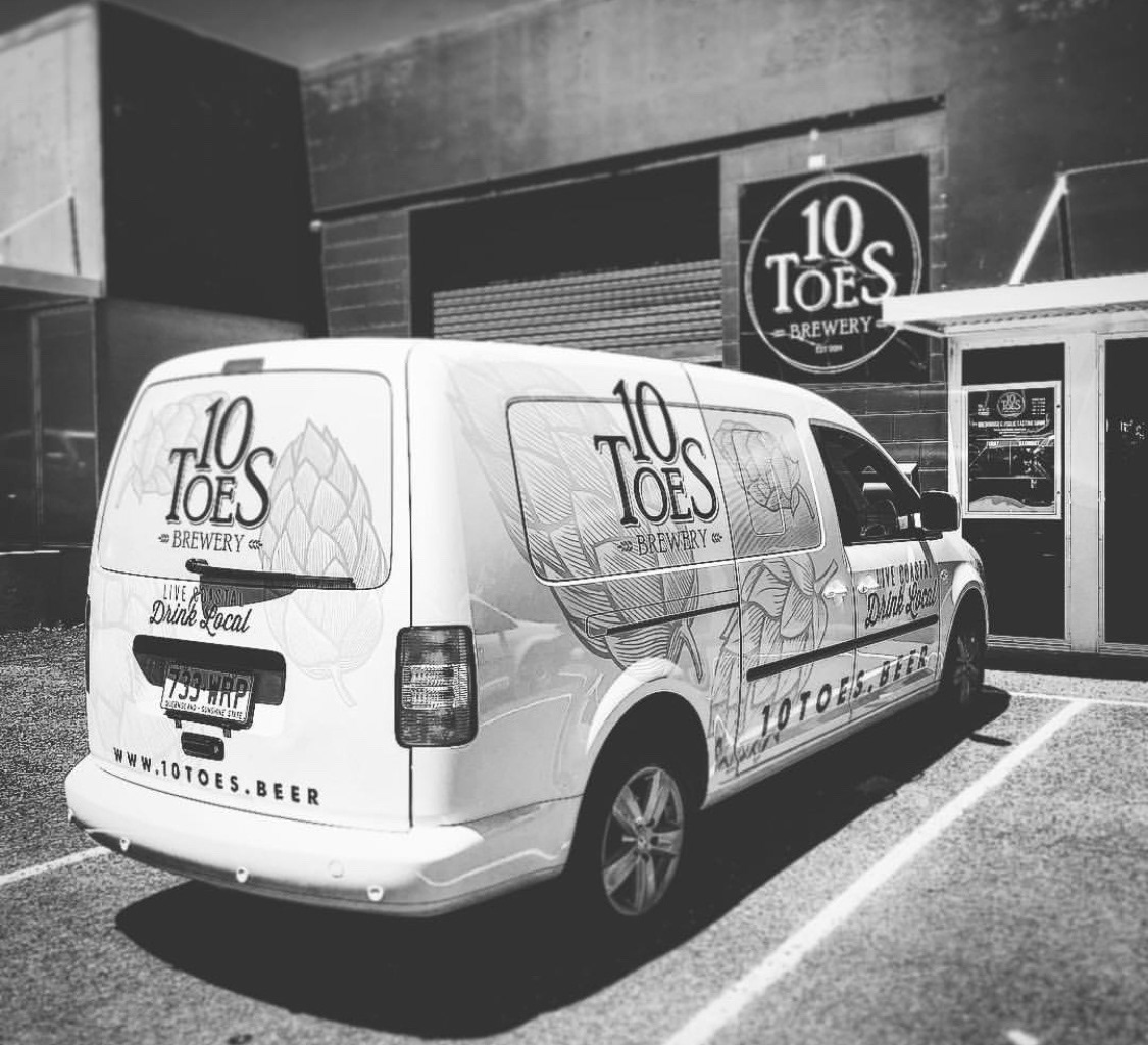 VW caddy wrapped in 10 Toes Brewery branding