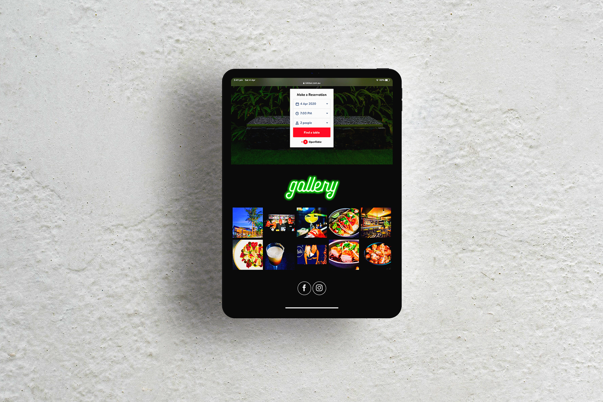A mockup of the website bookings form on an iPad