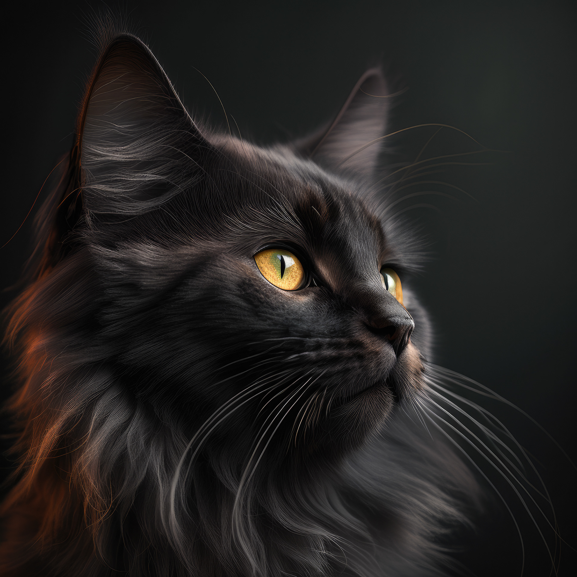 A highly detailed portrait of a black cat