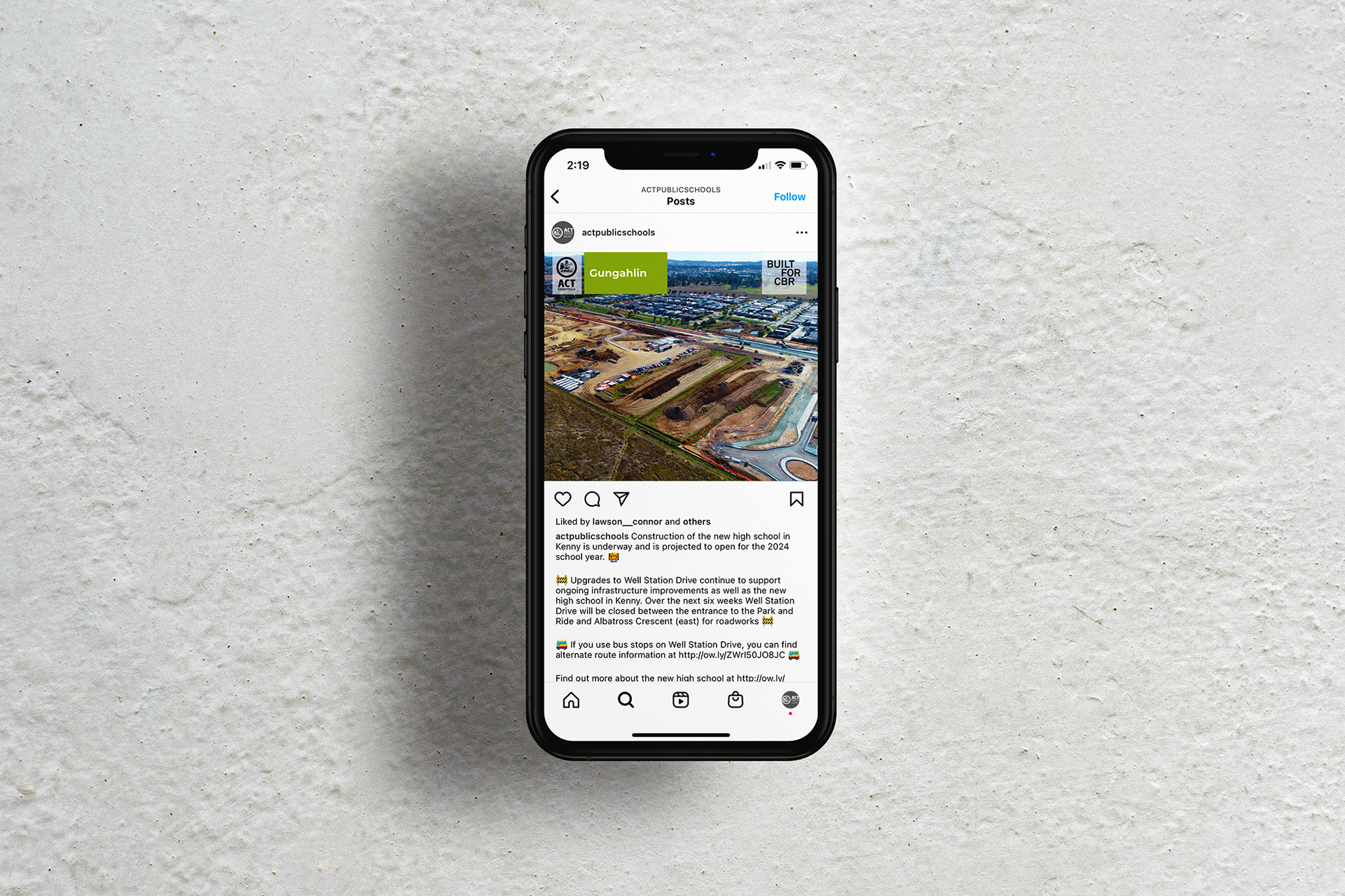 Built For CBR branded drone photo of a construction site on social media