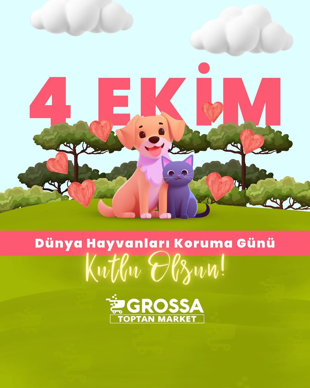 "OCTOBER 4TH THE WORLD ANIMAL WELFARE DAY" AWARENESS DAY CAMPAIGN DIGITAL POSTER DESIGN FOR GROSSA, 2024