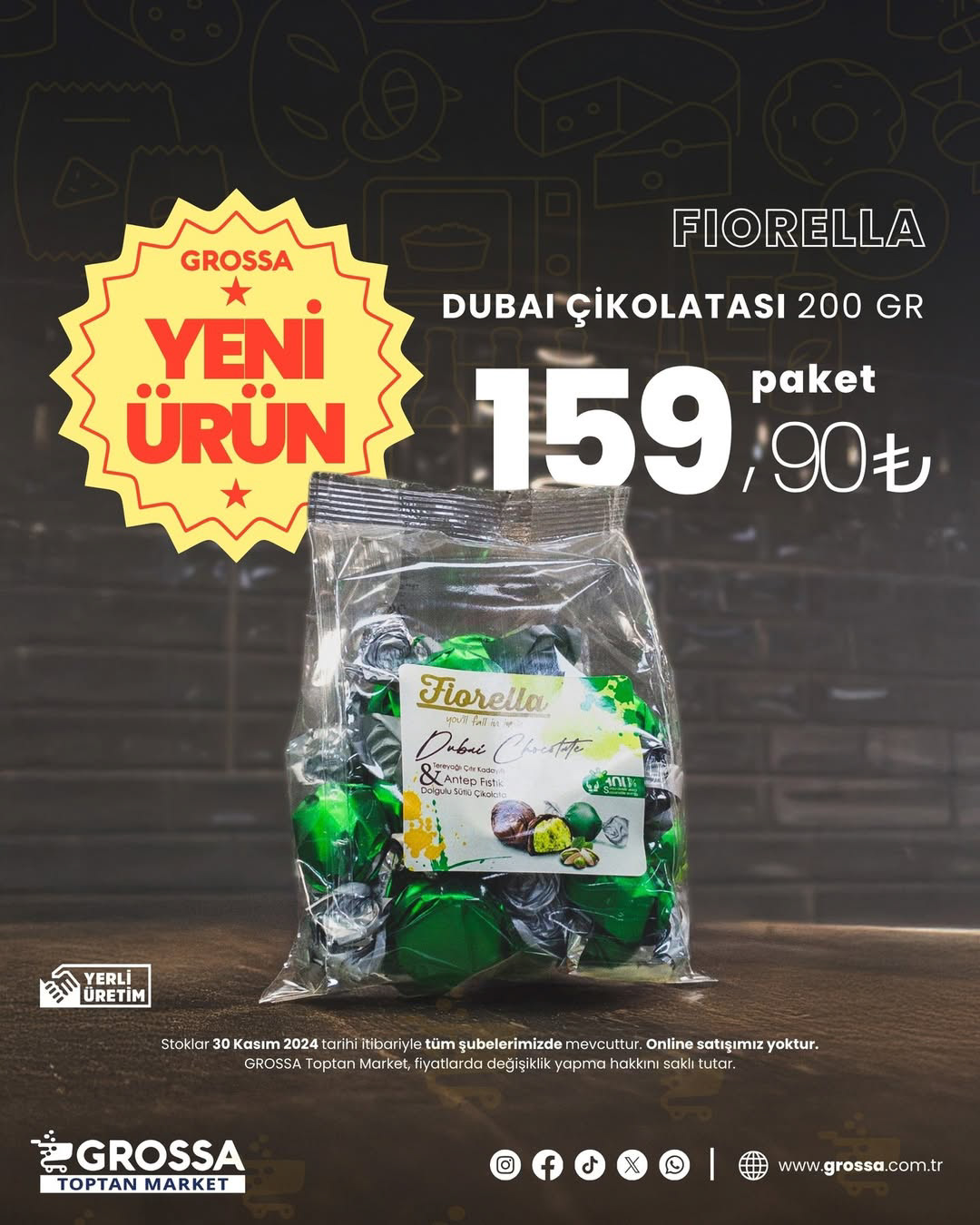 "NEW PRODUCT!" AD CAMPAIGN FOR "FIORELLA DUBAI CHOCOLATES" PRODUCT PHOTOGRAPHY & POST DESIGN, 2024