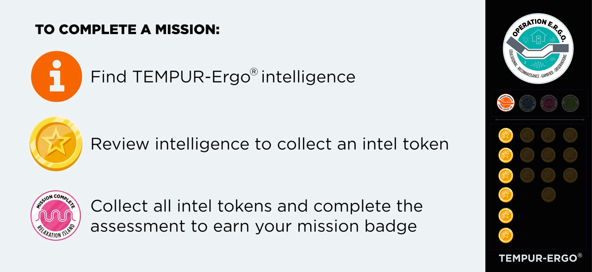 Learners must earn four mission badges to complete course