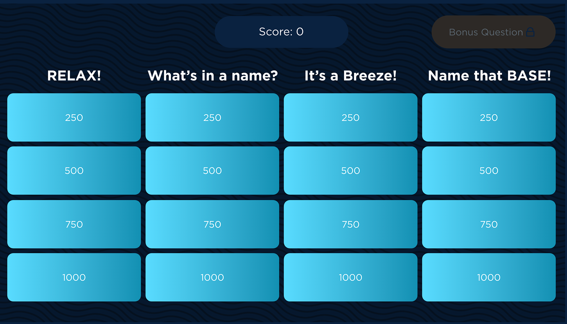 "Jeopardy" style game play