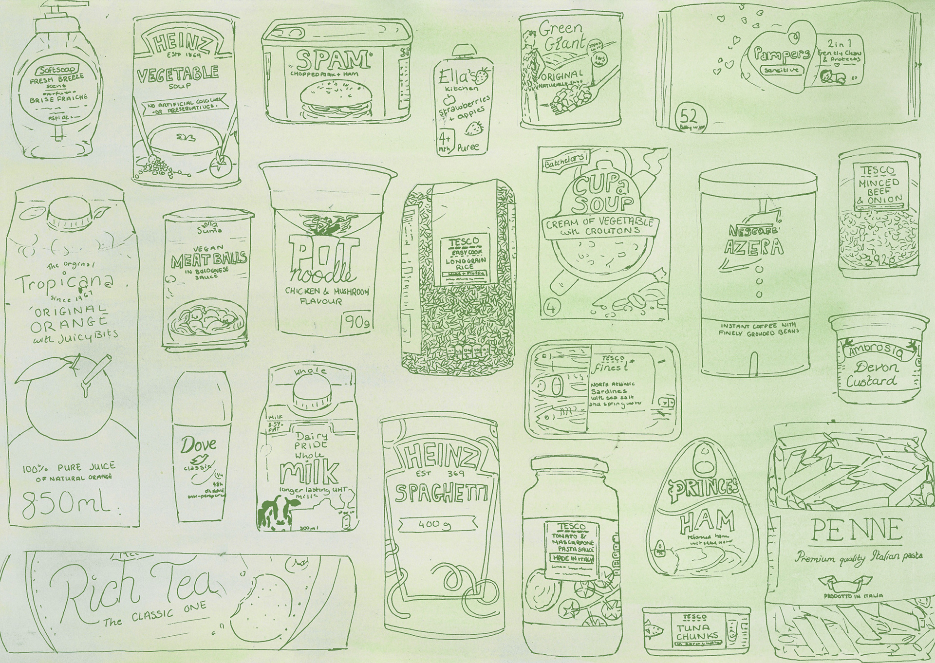 A spread showing items that can be donated to food banks!