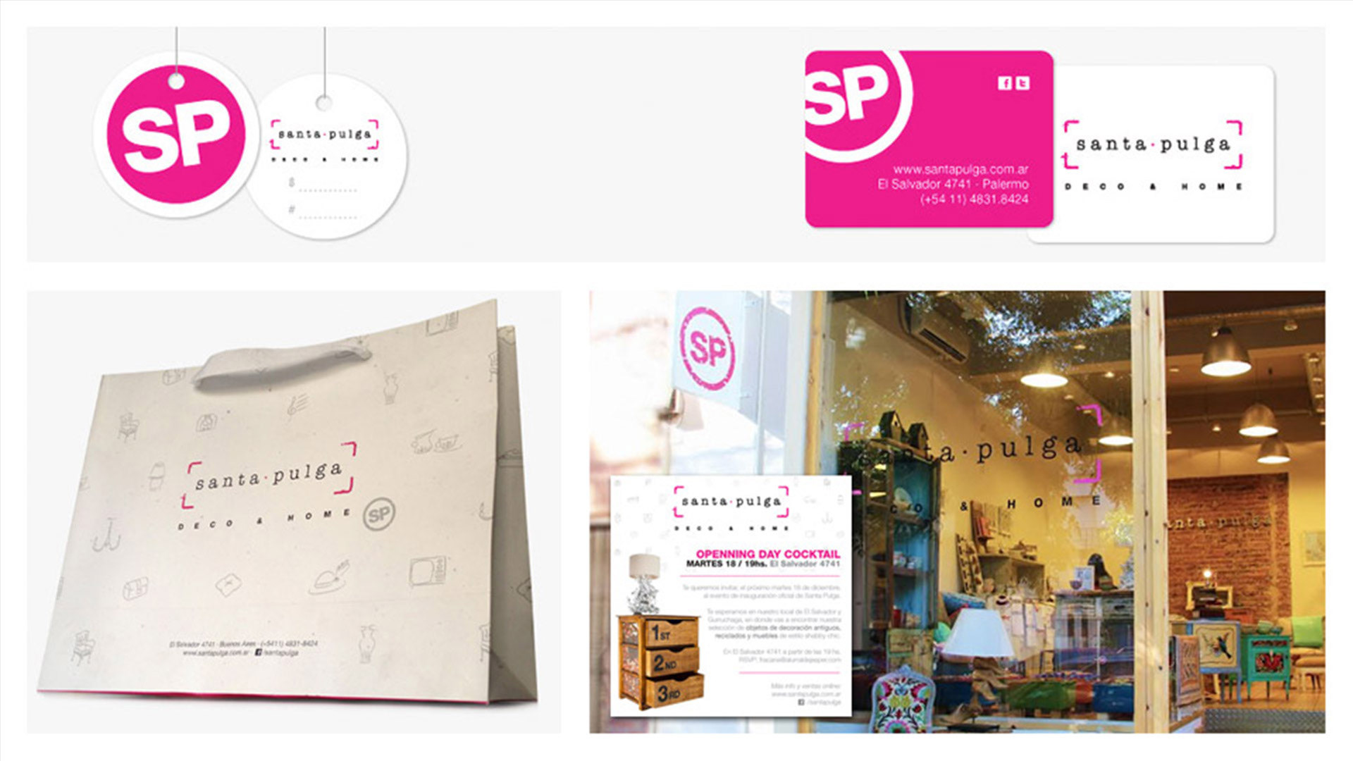 Santa Pulga // Diseño de identidad aplicada a tienda, tarjetería, bolsas, etc.