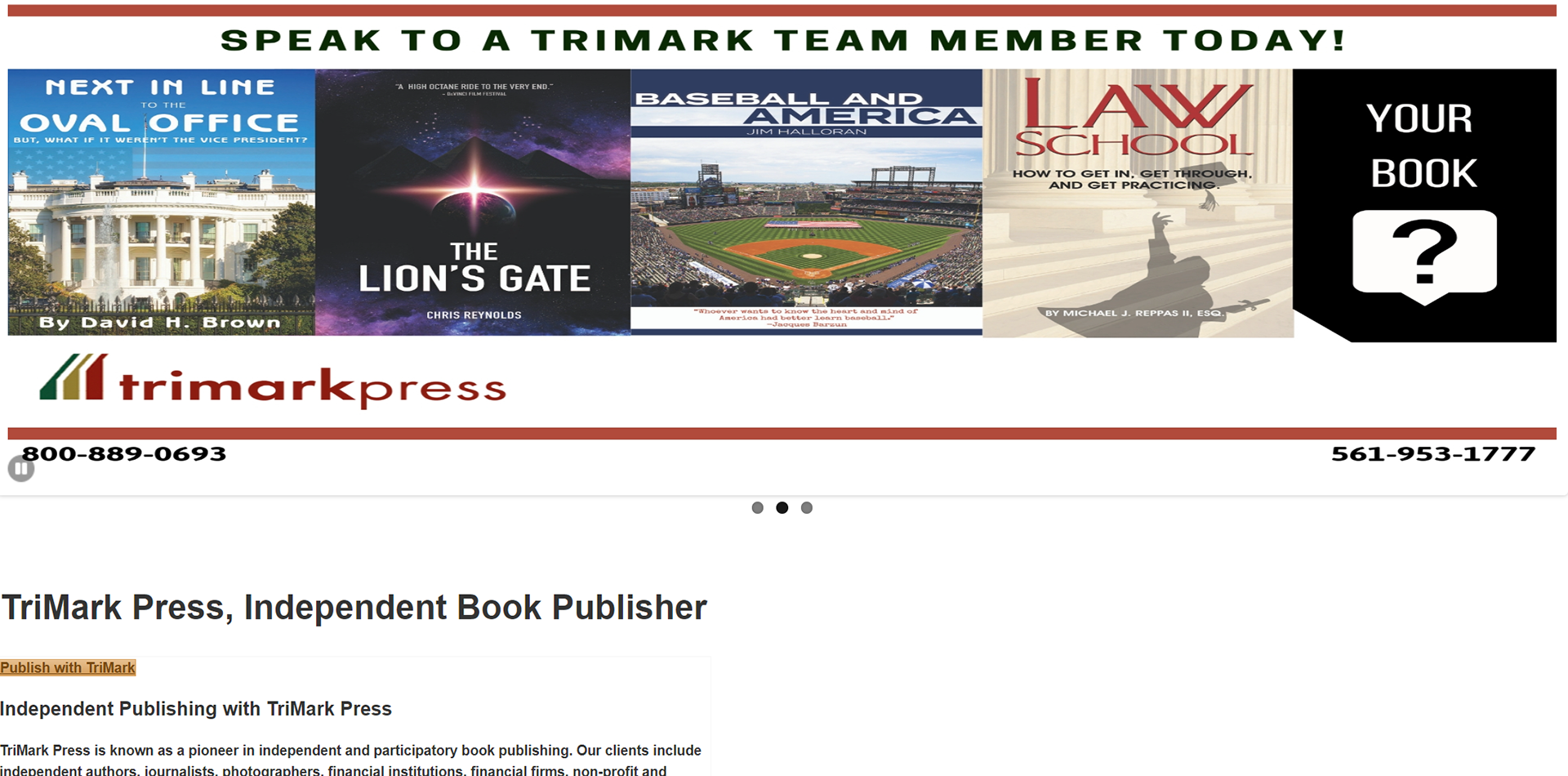The TriMark Press website in 2020.