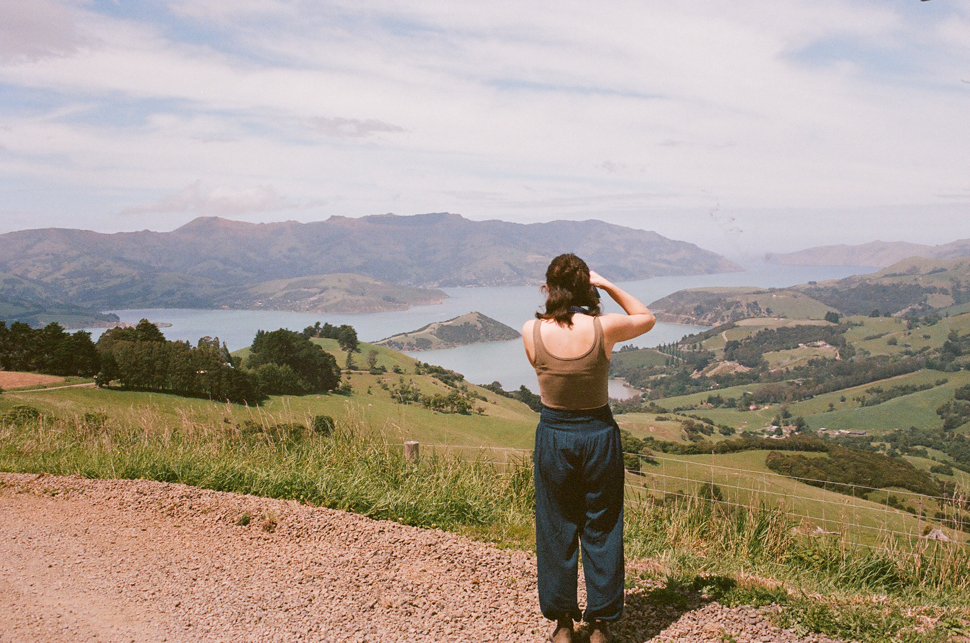 Drew photographing Akaroa Harbour. 35mm, Canon EOS Rebel S.