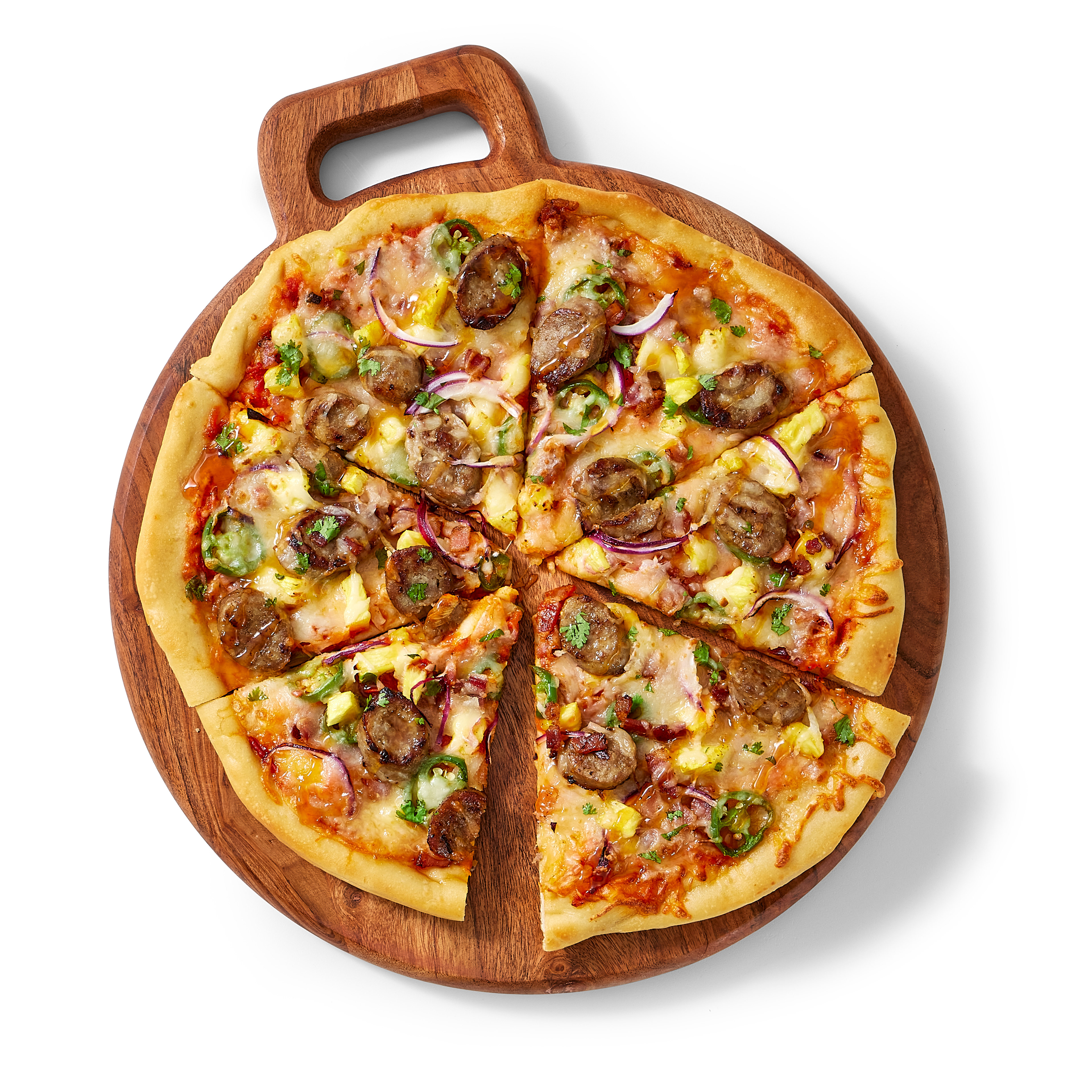 Sausage pizza recipe shot.