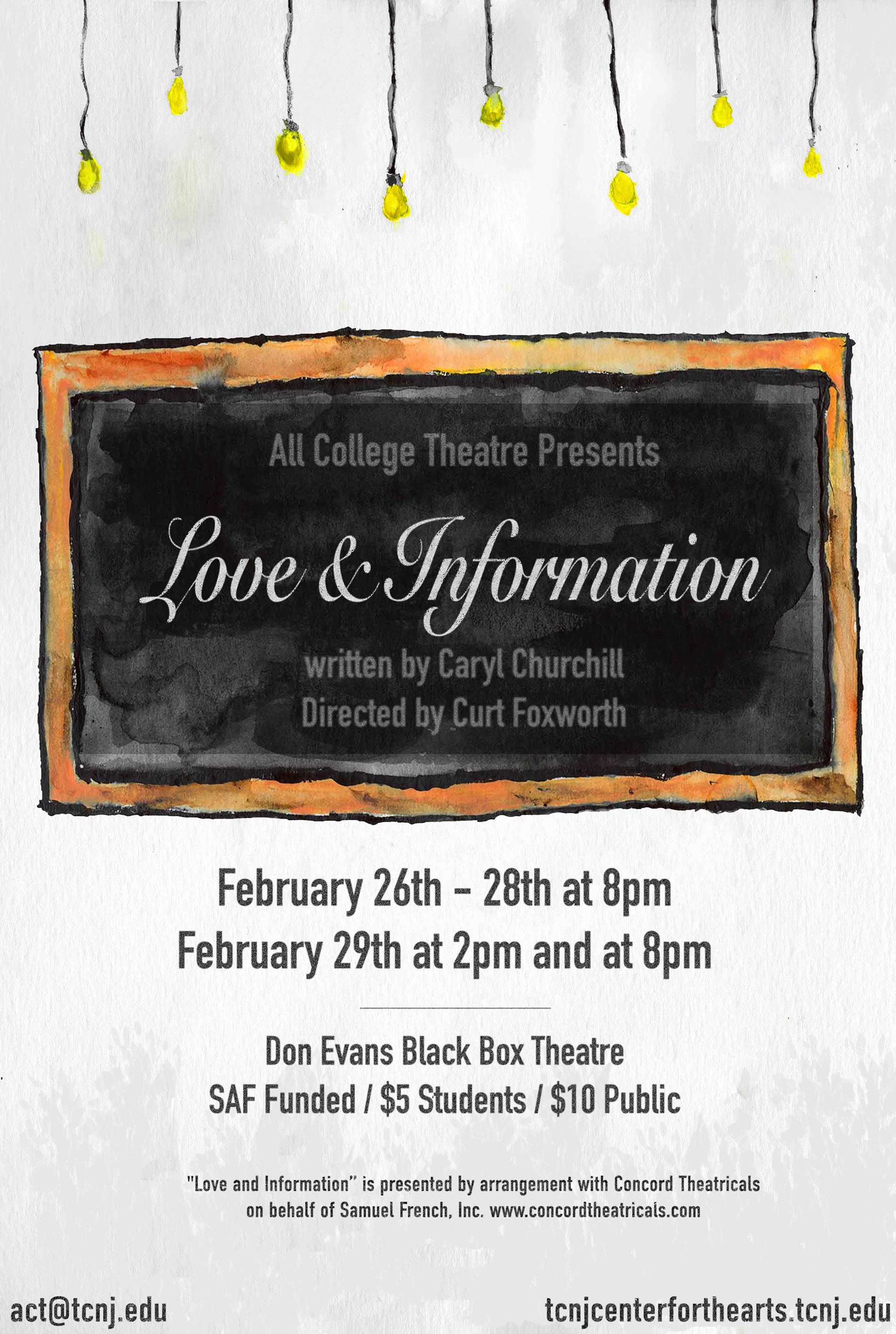 A watercolor painting designed as a marketing poster for Love and Information