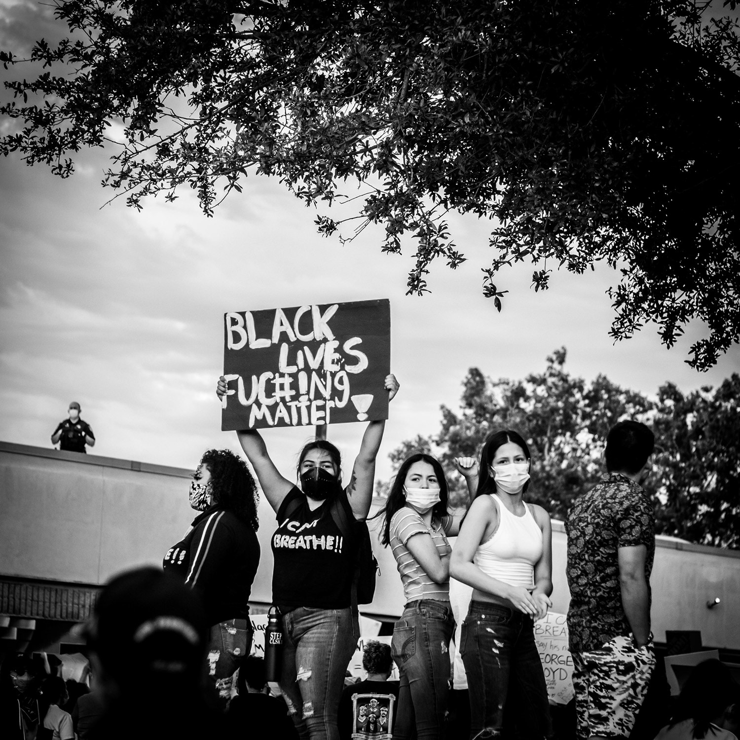 Protesters gather in front of the West Sacramento Police Department in solidarity with Black Lives Matter on May 29th, 2020.