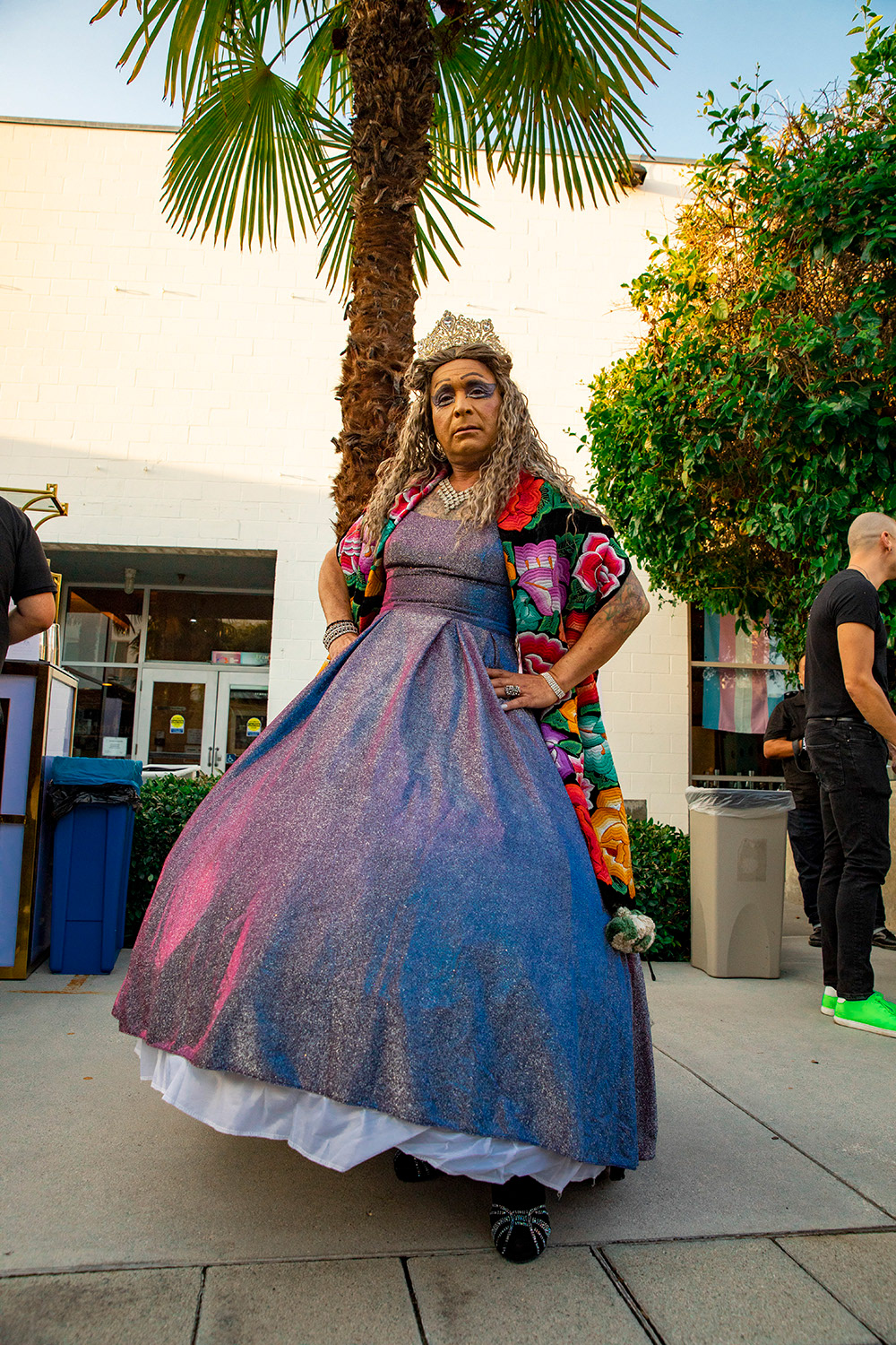 Jose Vasquez proudly wears a traditional quinceañera dress, complete with a tiara, at the Los Angeles LGBT Center’s Queerceañera in Hollywood on September 29th, 2023.