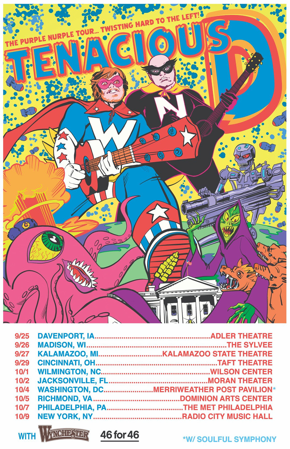 Tenacious D 2020 (Covid-cancelled) tour poster. Clients: Tannis Root and Tenacious D