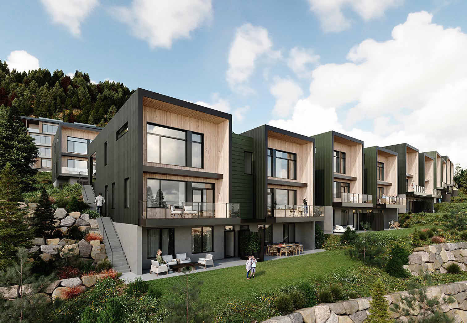 Duplexes Built into the Sloping Mountainside.