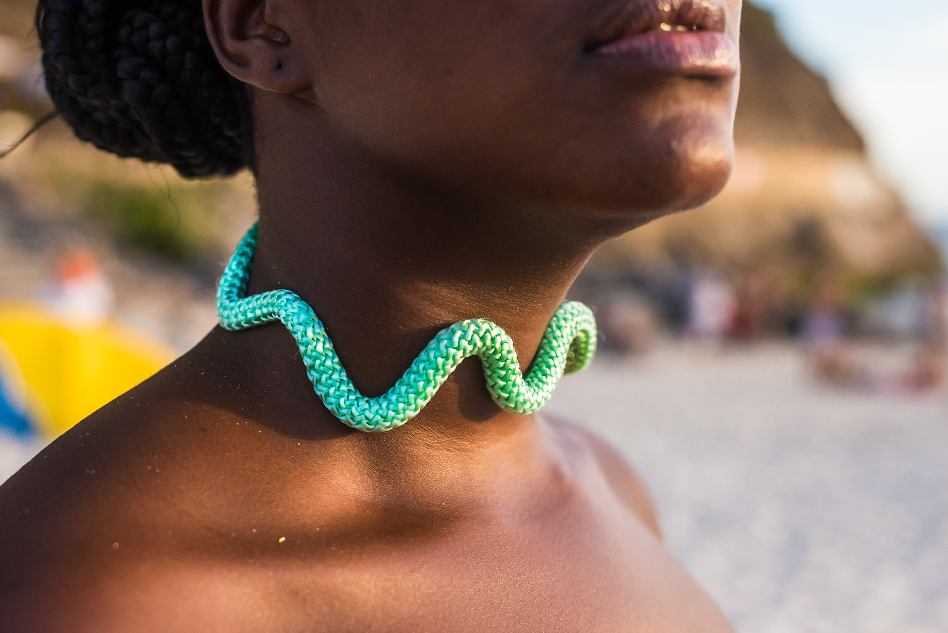 female model with light green necklace. modelo com colar verde claro. fashion photography, designer, clothes, dress, accessory, product, still, brand, lookbook, shooting, vibrant, colorful, beach, creative, catalogue, outfit, look.fotografia de moda, design, roupa, vestido, acessório, produto, still, marca, vibrante, colorida, praia, catálogo, rio de janeiro.