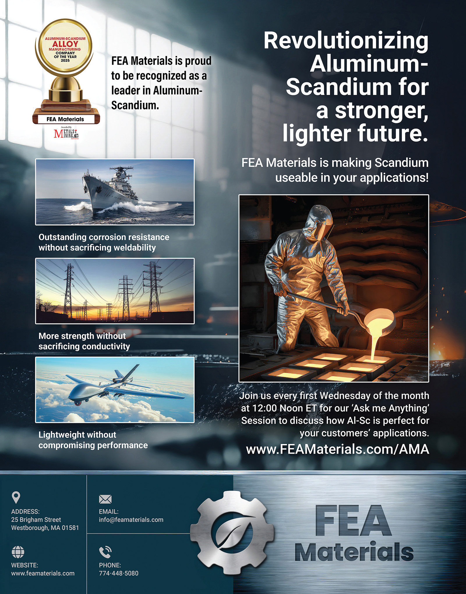 Finished print-ready trade magazine advertisement for FEA Materials