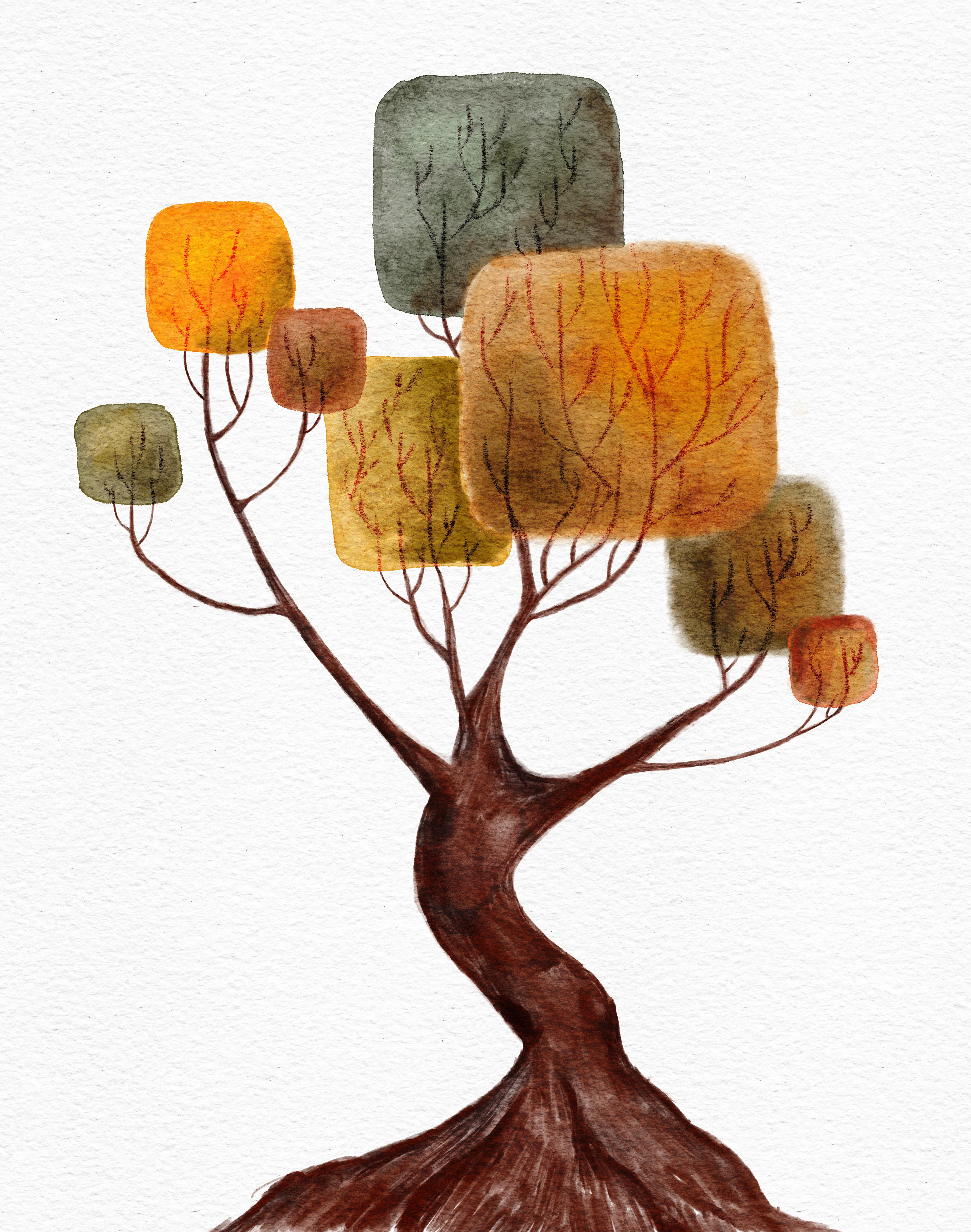 Abstract Watercolor Trees