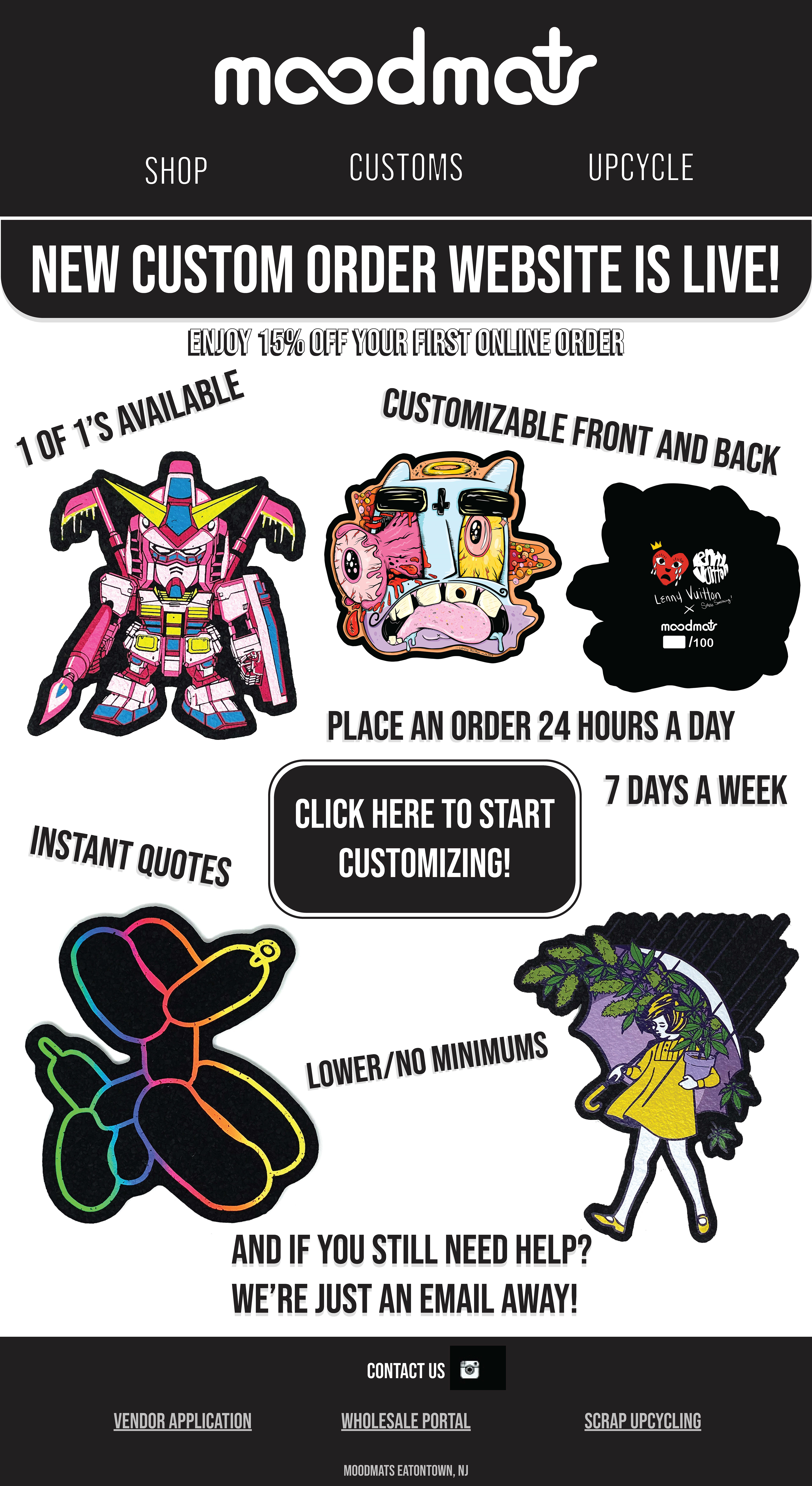 Email announcement for our new custom ordering website