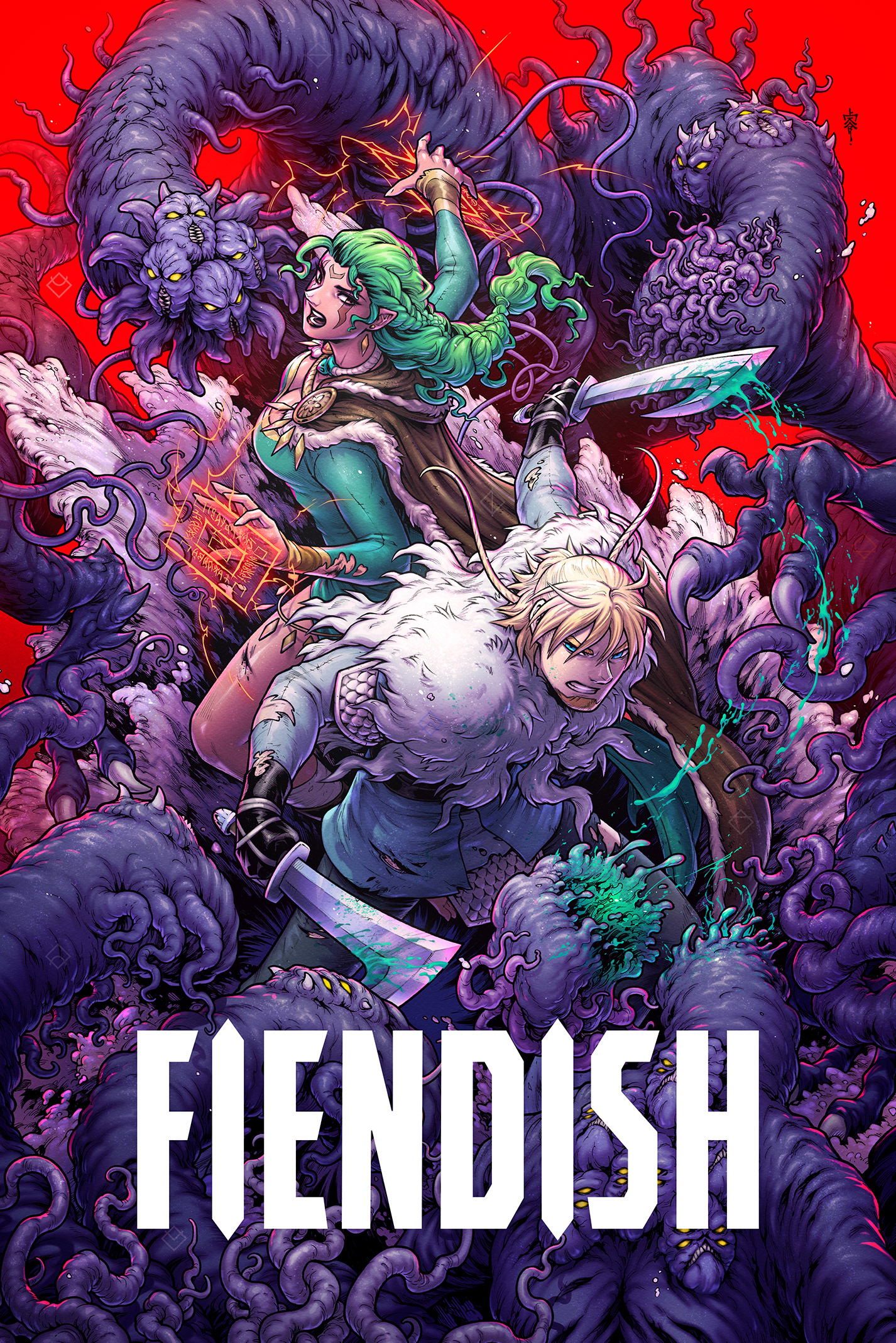 A cover for FIENDISH #3, drawn and colored by me.
