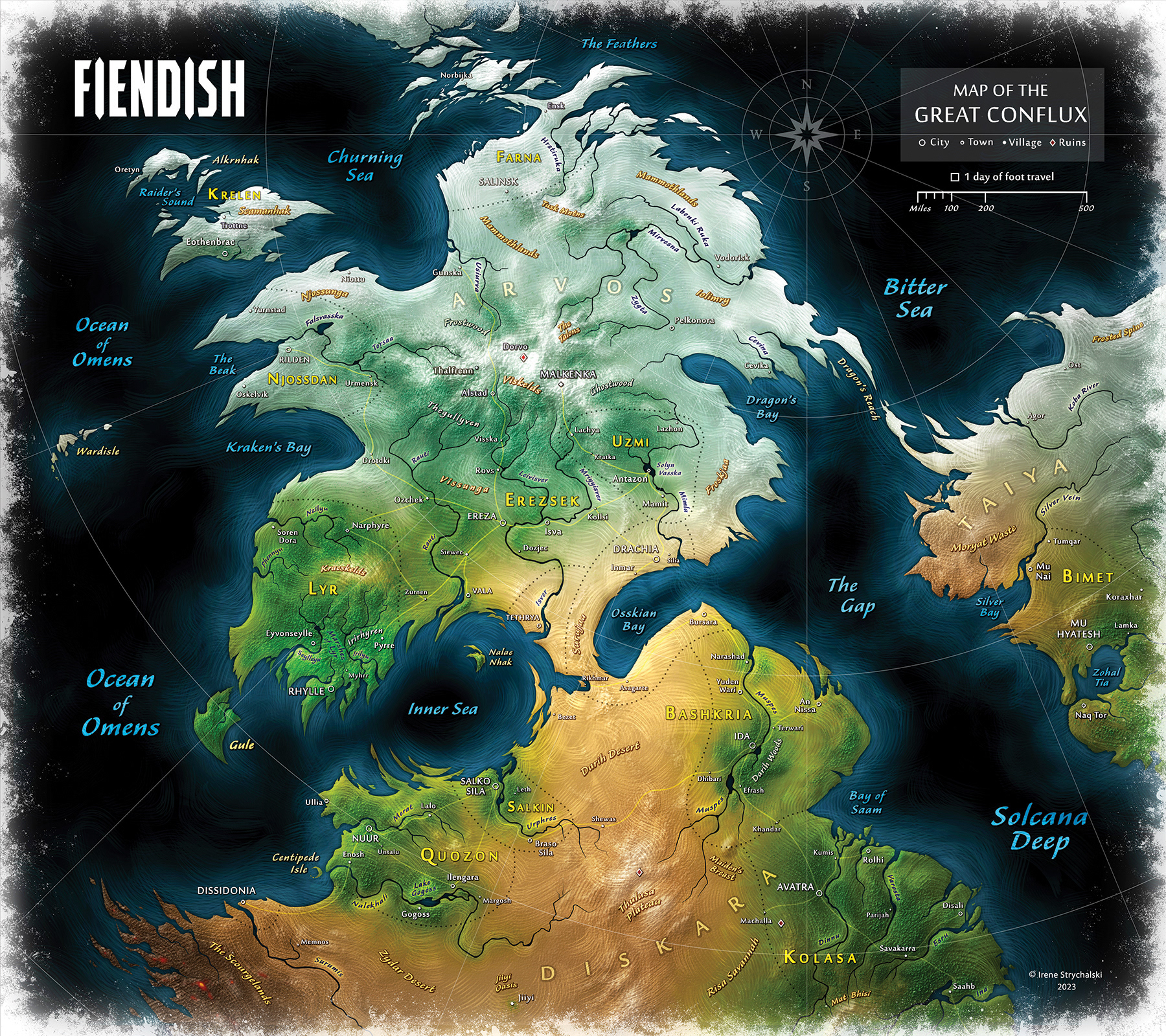 A map of my own fantasy world for my comic project, FIENDISH.