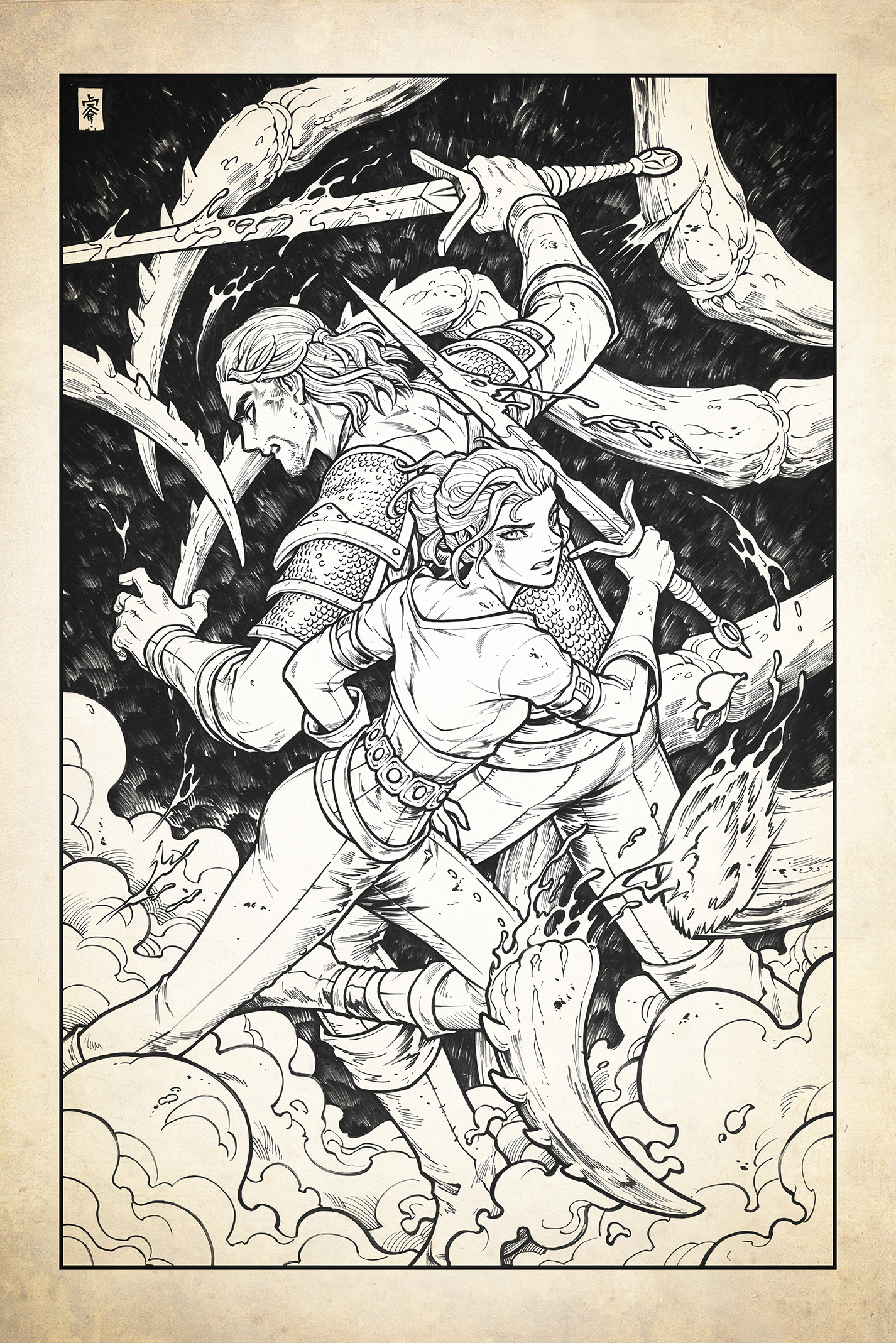 A Geralt and Ciri commission.