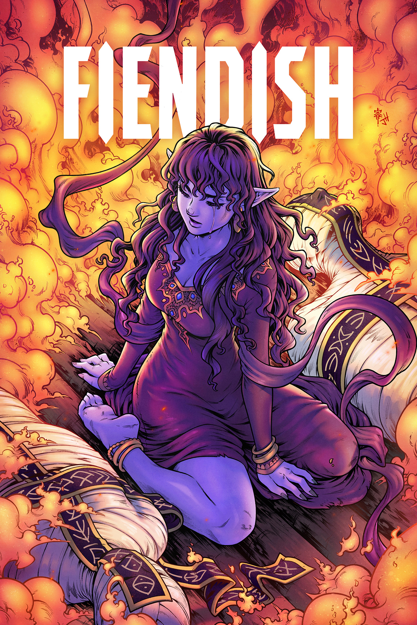 A cover for FIENDISH #2, drawn by me and colored by Jake Harold.