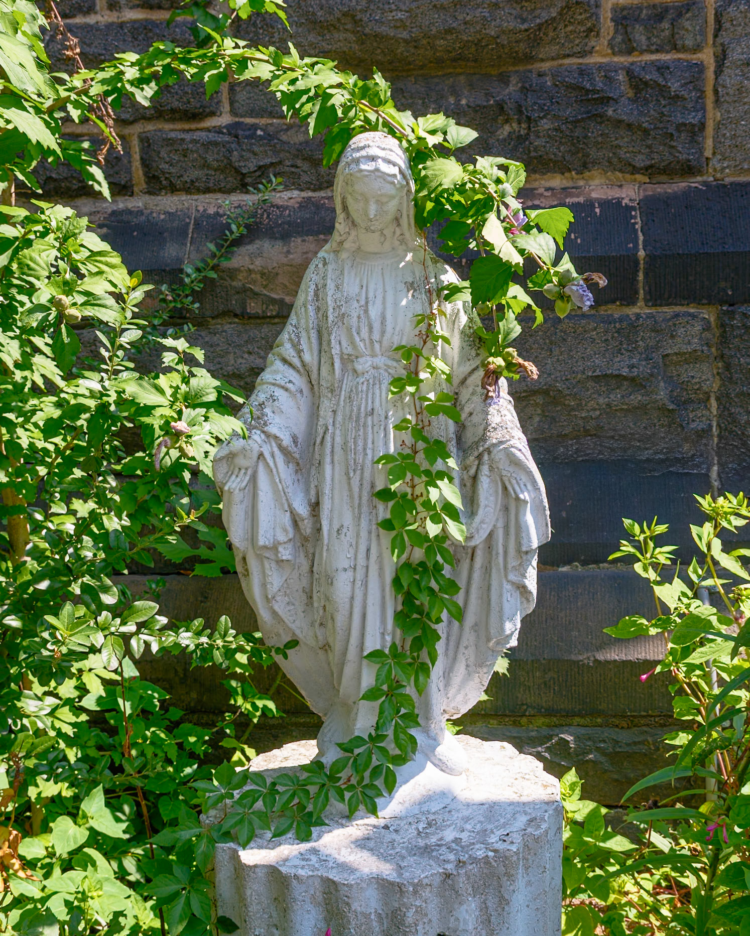 Outdoor Statue of Blessed Virgin Mary at St Paul Church Brooklyn