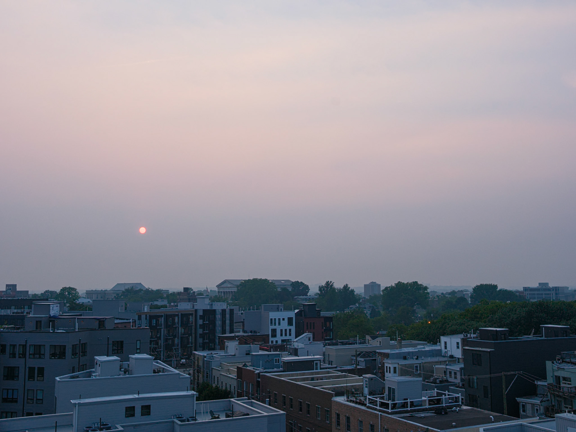 Looking NW Toward Girard College after Smoky Day due to Wildfire in Canada on 17 July 2026